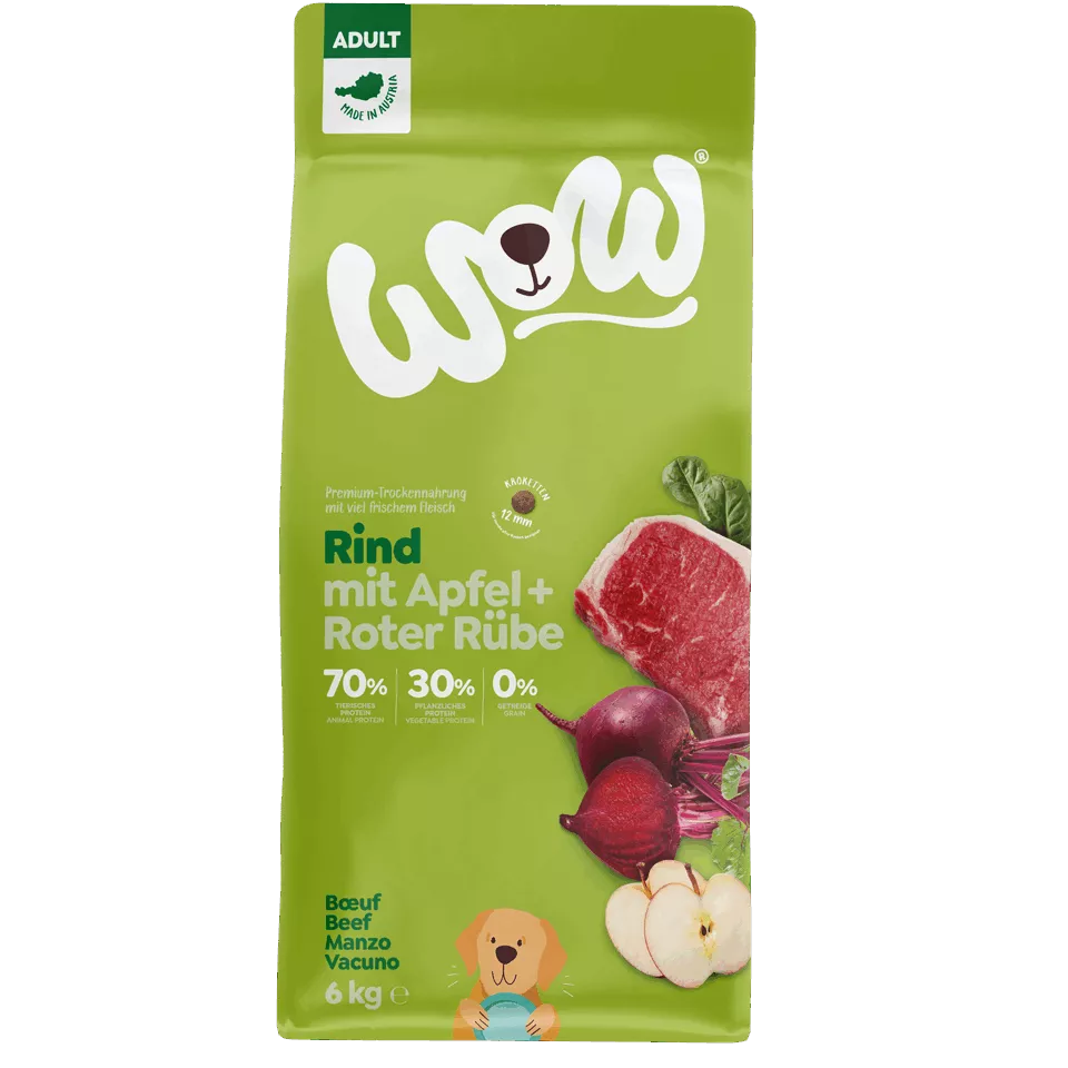 Trockenfutter für Hunde WOW Rind Trockenfutter 1kg,6kg,12kg Yellow Green