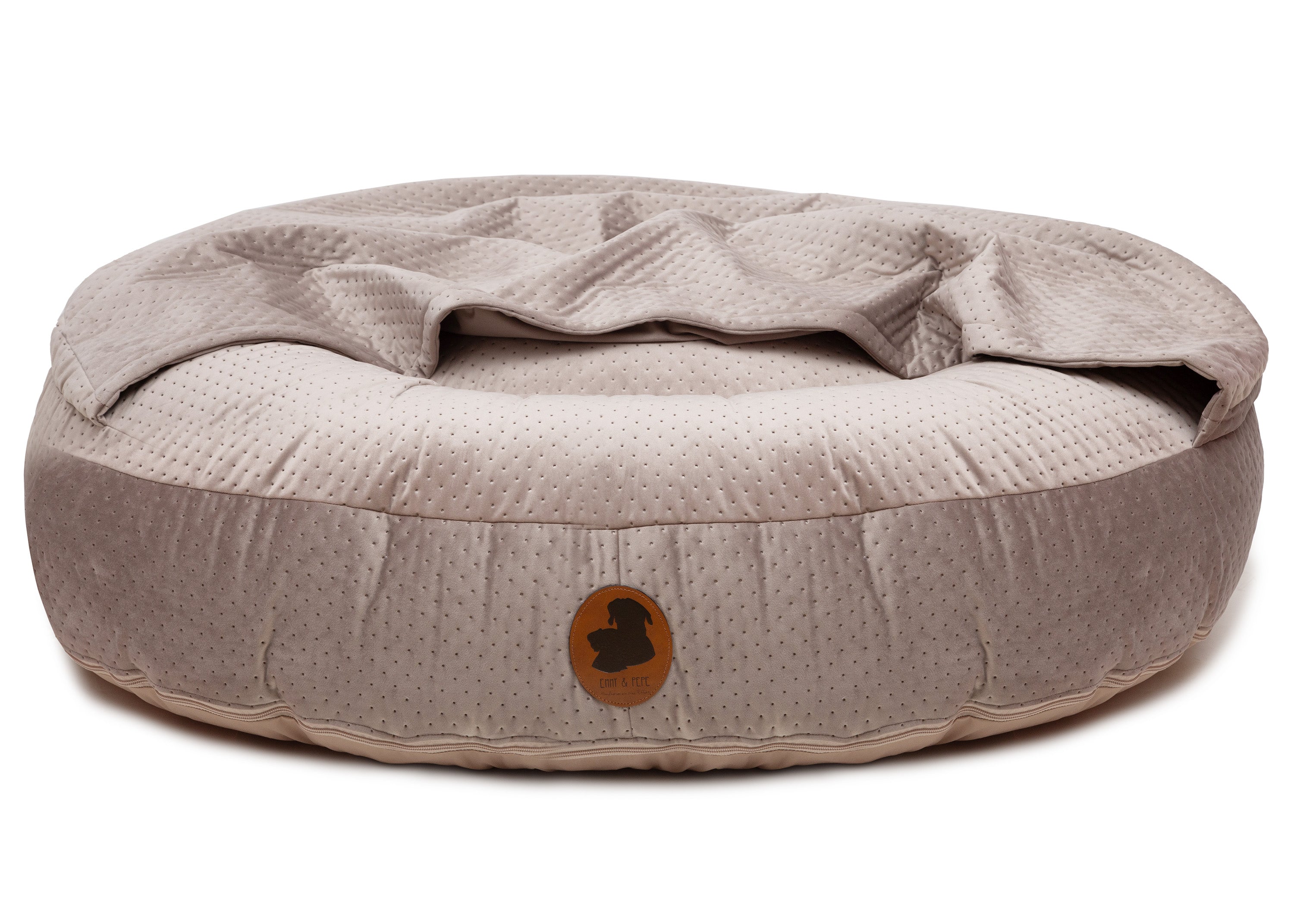 Wau-Bed orthopädisches Hundebett mit Höhle Dot Taupe / Oval / S (80x60cm),Taupe / Oval / M (100x80cm),Taupe / Oval / L (120x100cm),Taupe / Oval / XL (140x120cm) Rosy Brown