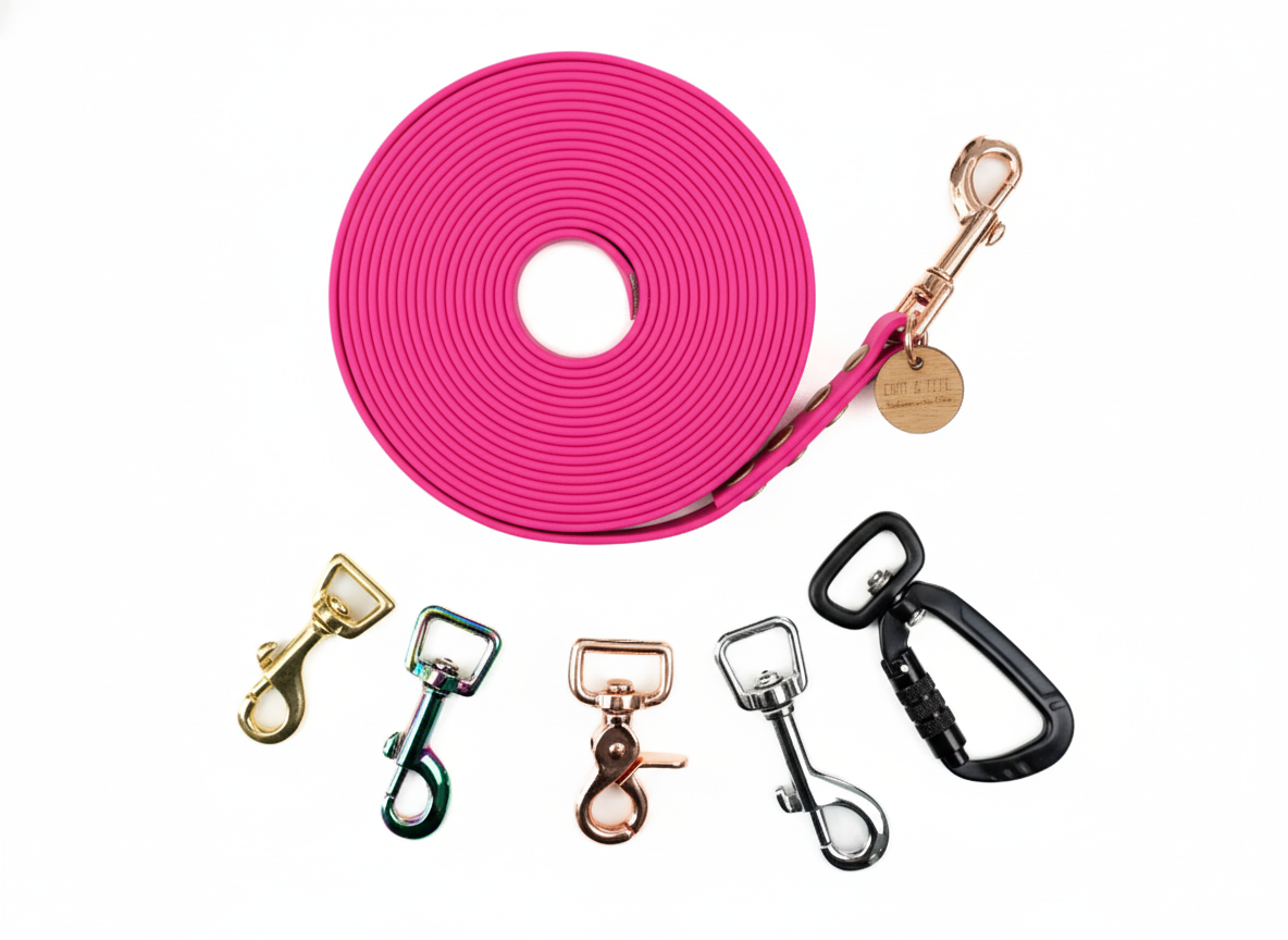 Schleppleine-Pink-19mm-5m-Sicherheitskarabiner-silber-mit abnehmbarer Handschlaufe