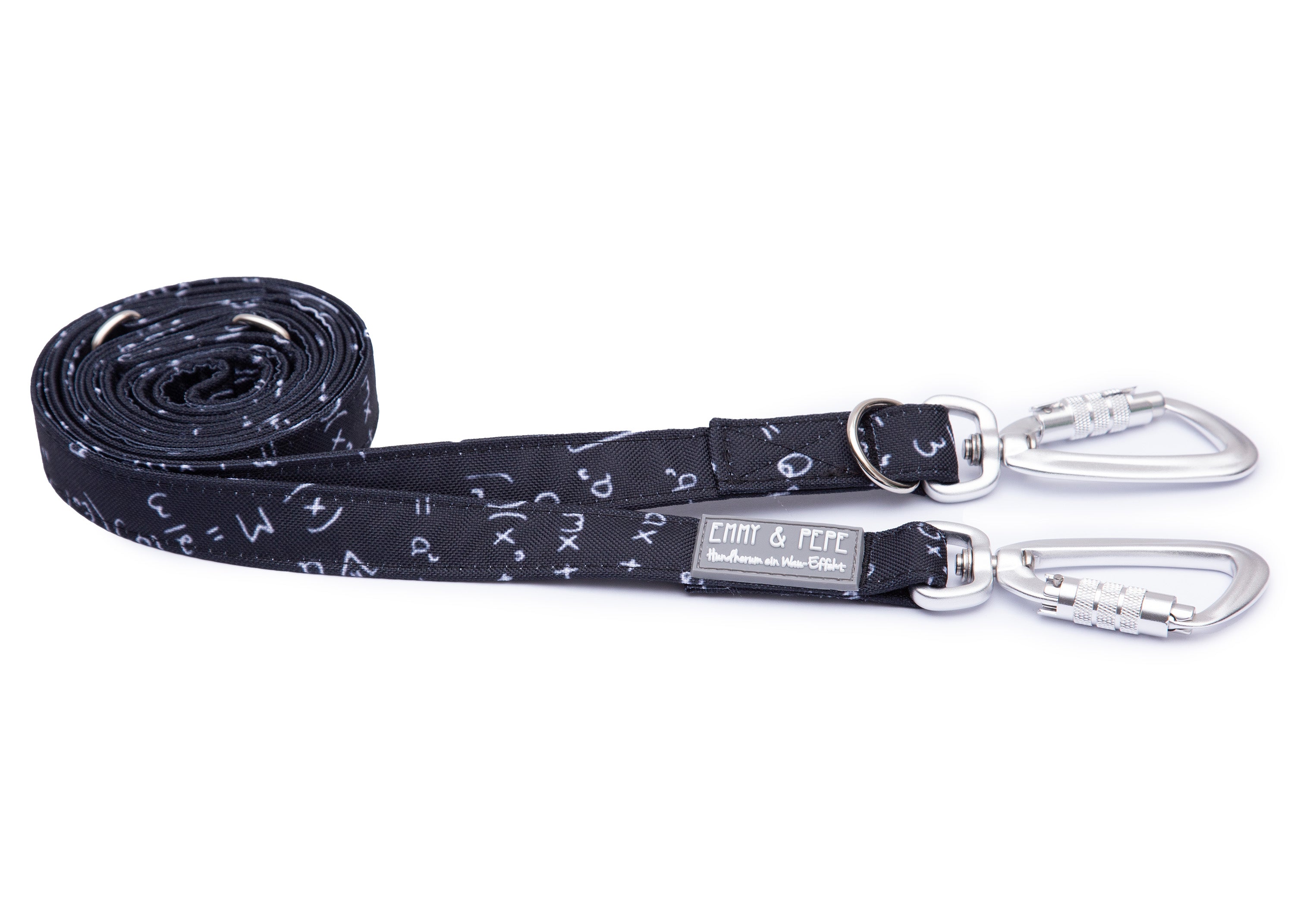 Hundeleine Numbers, Schwarz mit weißen Ziffern und Buchstaben,  mit Sicherheitskarabiner Lavender