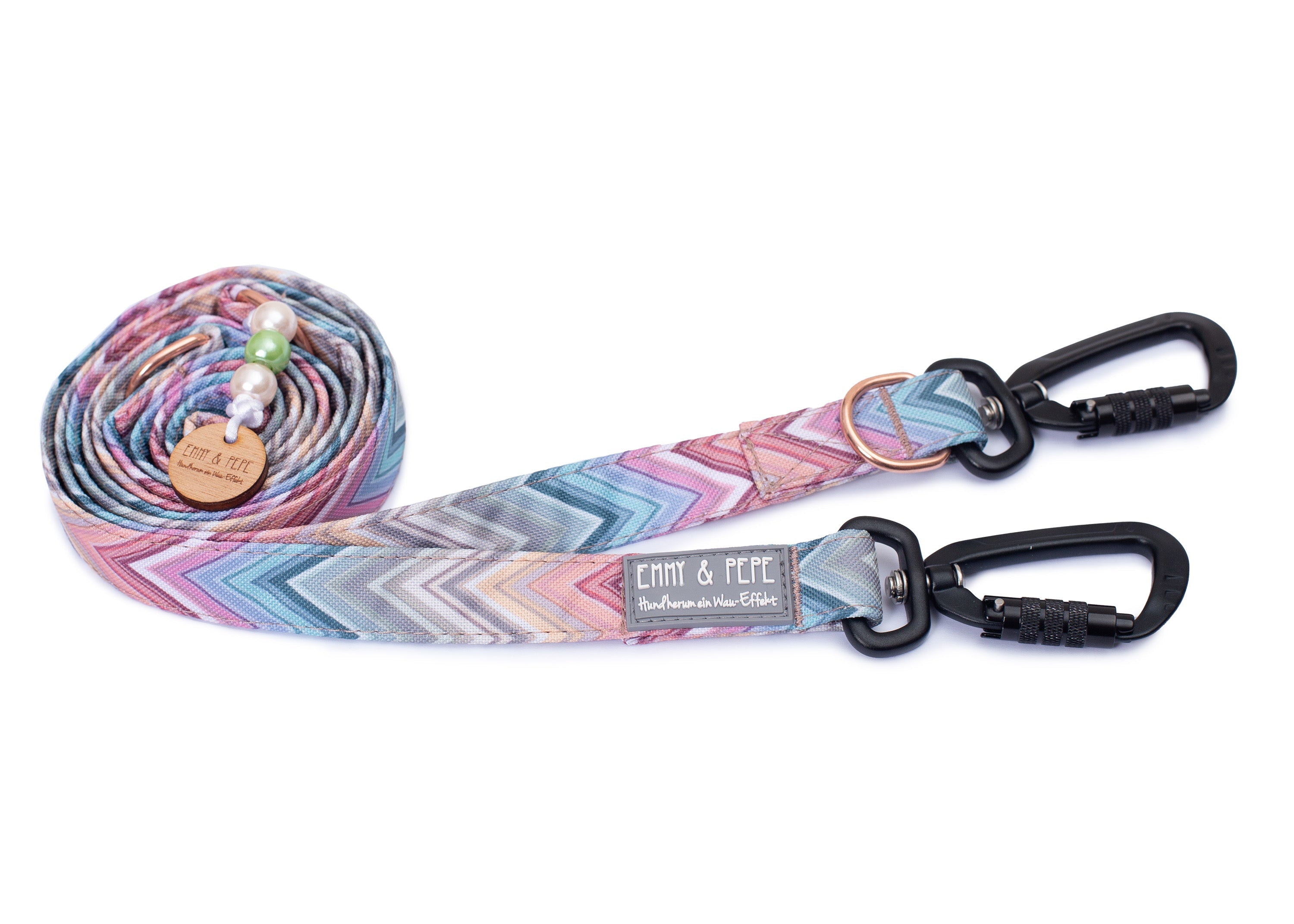 Hundeleine Waussoni, zarte Pastelltöne in Zick-Zack Muster  mit Sicherheitskarabiner