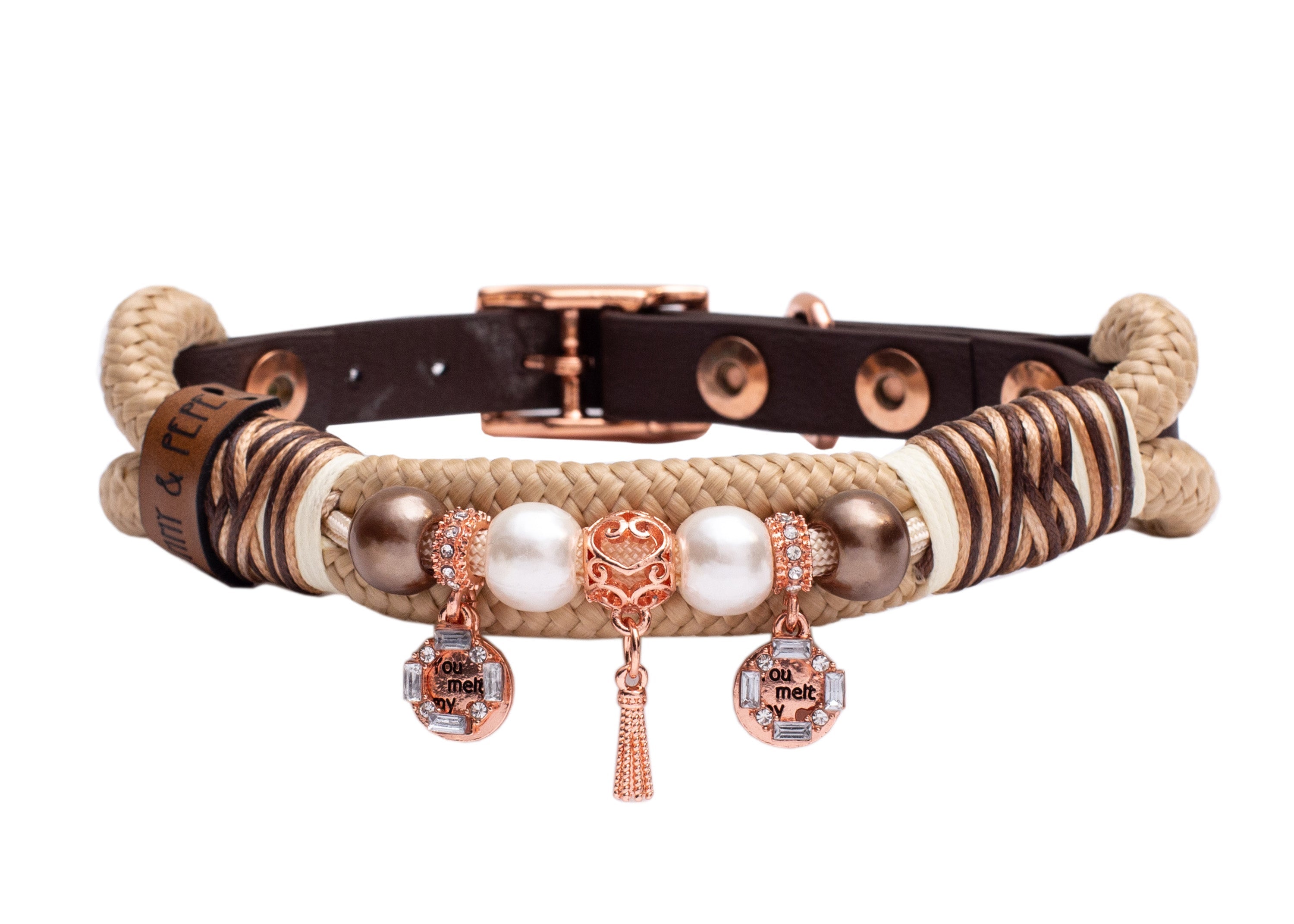 Tauhalsband mit Perlen Geo Brown XS (20-25cm),S (25-33cm),M (33-40cm),L (39-49cm),XL (49-59cm),XXL (59-69cm)