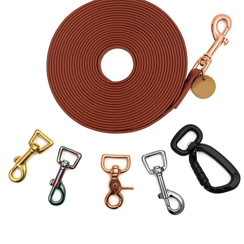 Schleppleine-Hellbraun-19mm-5m-Bolzenkarabiner-silber-mit Handschlaufe