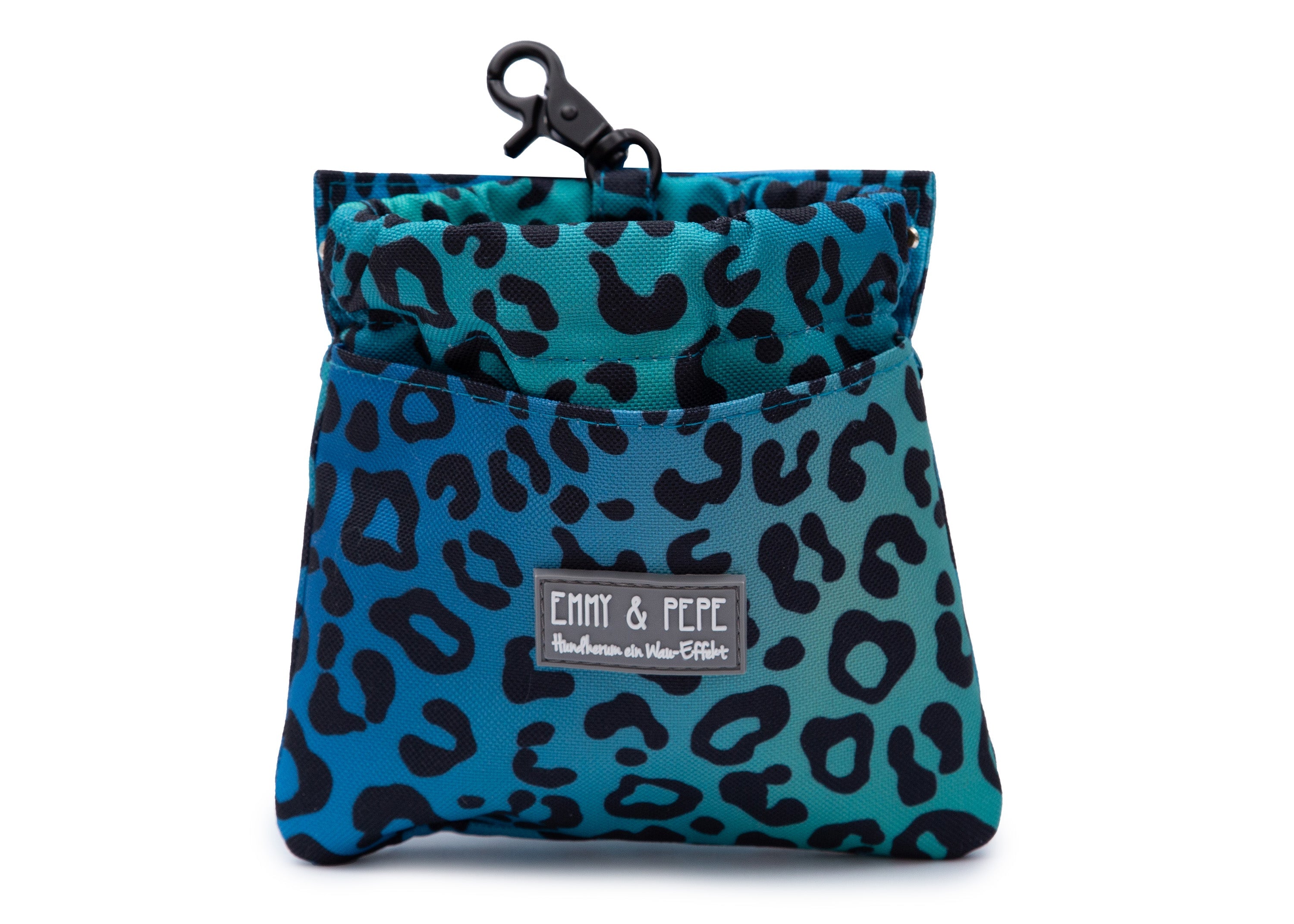 Wau-Pack große Gassitasche, Modell Leo Aqua, blau mit Leomuster, Grutlänge:  S (60-85cm),M (80-110cm),L (100-145cm) - bei jedem Spaziergang alles dabei