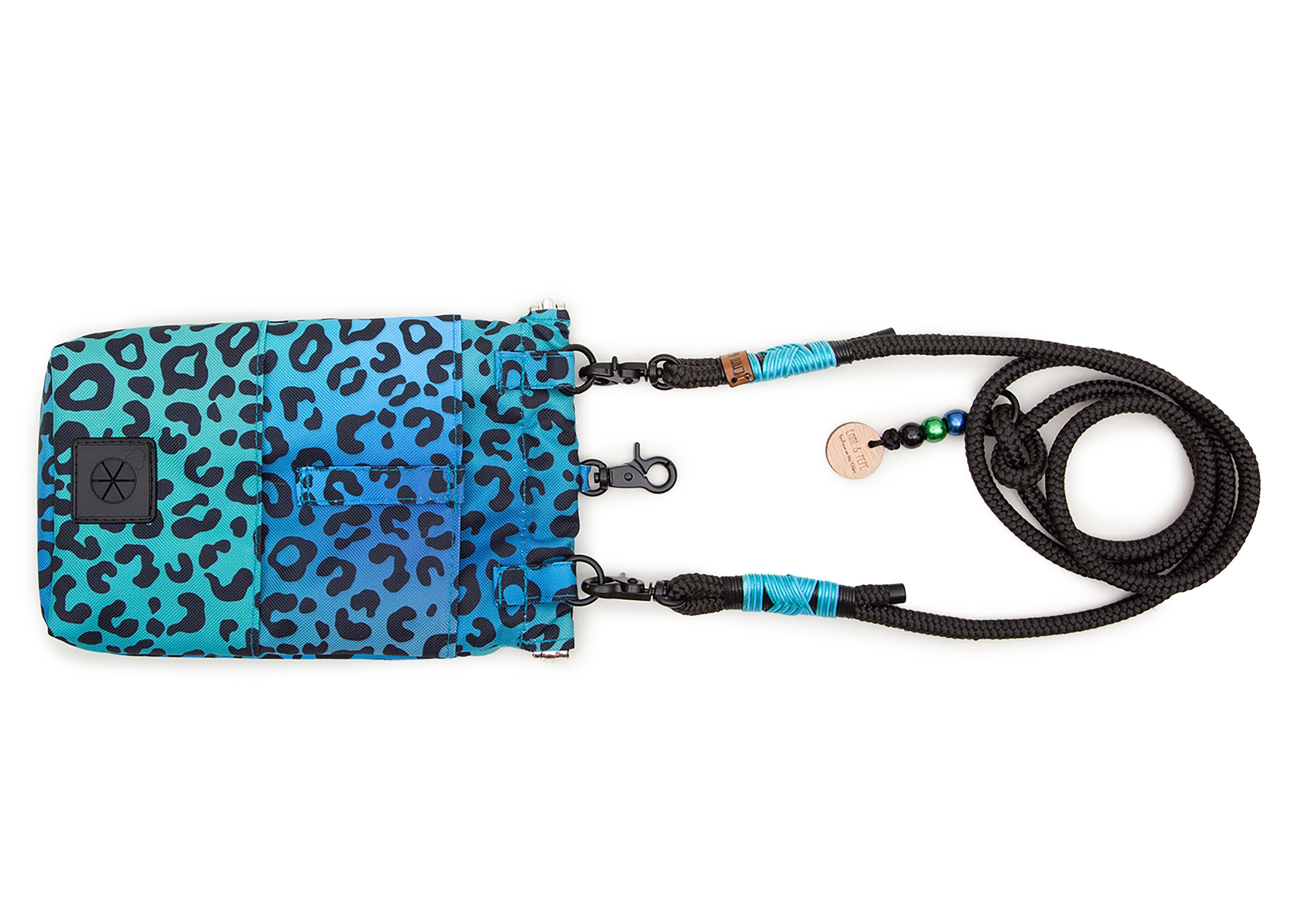 Wau-to-go Gassitasche, Modell  Leo Aqua, blau mit Leomustermit praktischem Umhängegurt und vielen Fächern