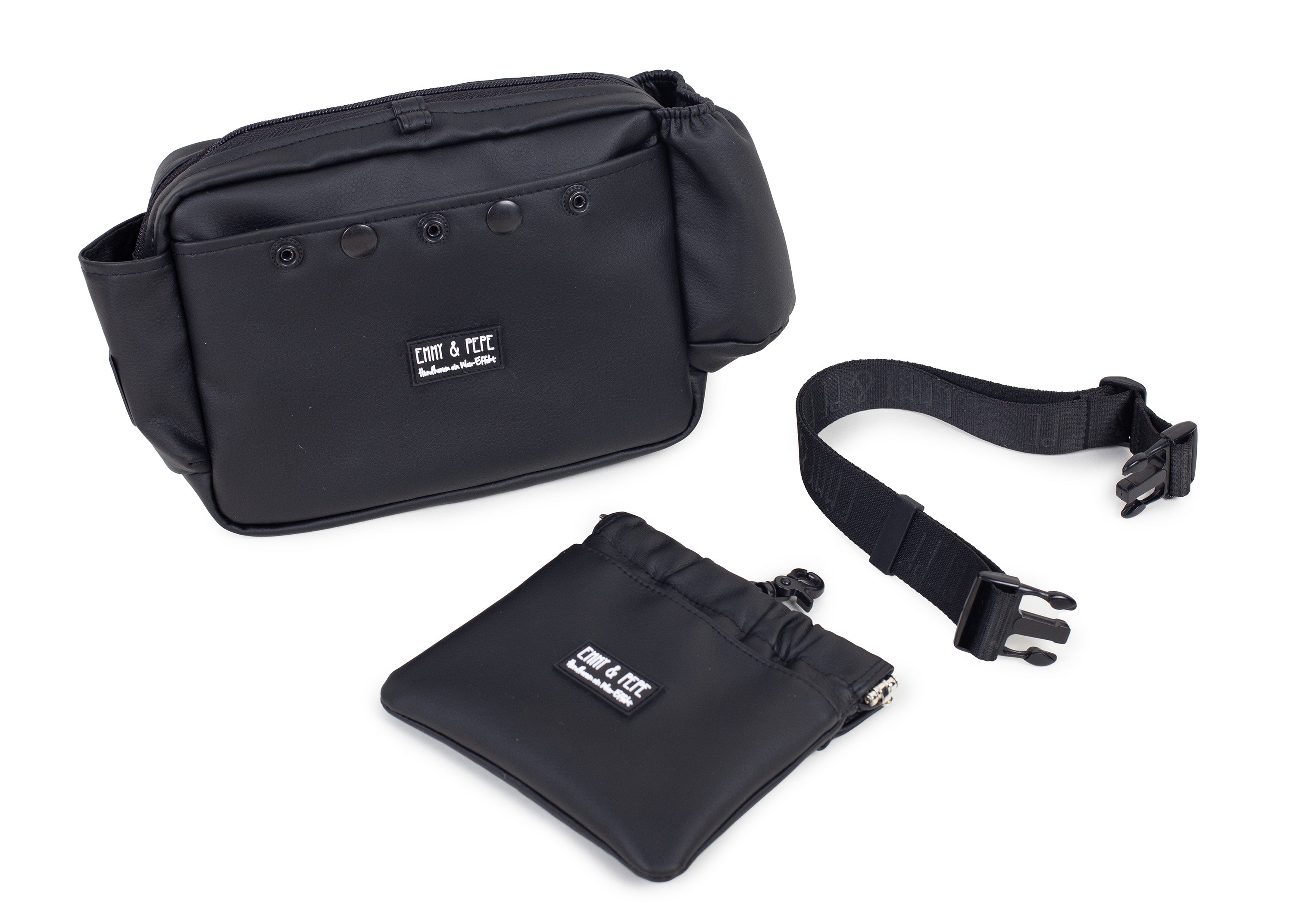 Wau-Pack große Gassitasche, Modell  Kunstleder Hans, schwarz - mit 7 großen Fächern