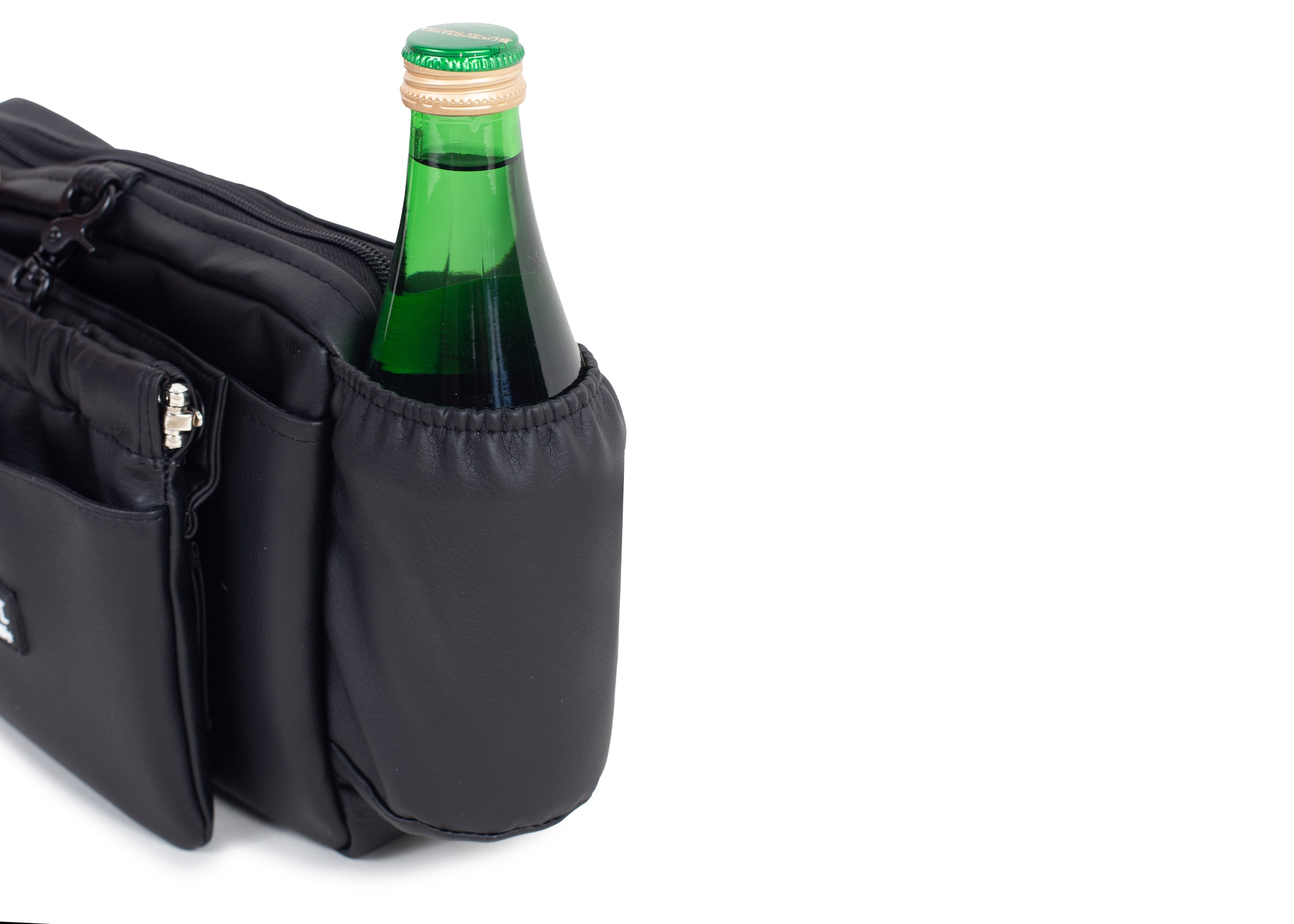 Wau-Pack große Gassitasche, Modell  Kunstleder Hans, schwarz - mit praktischer Getränkehalterung