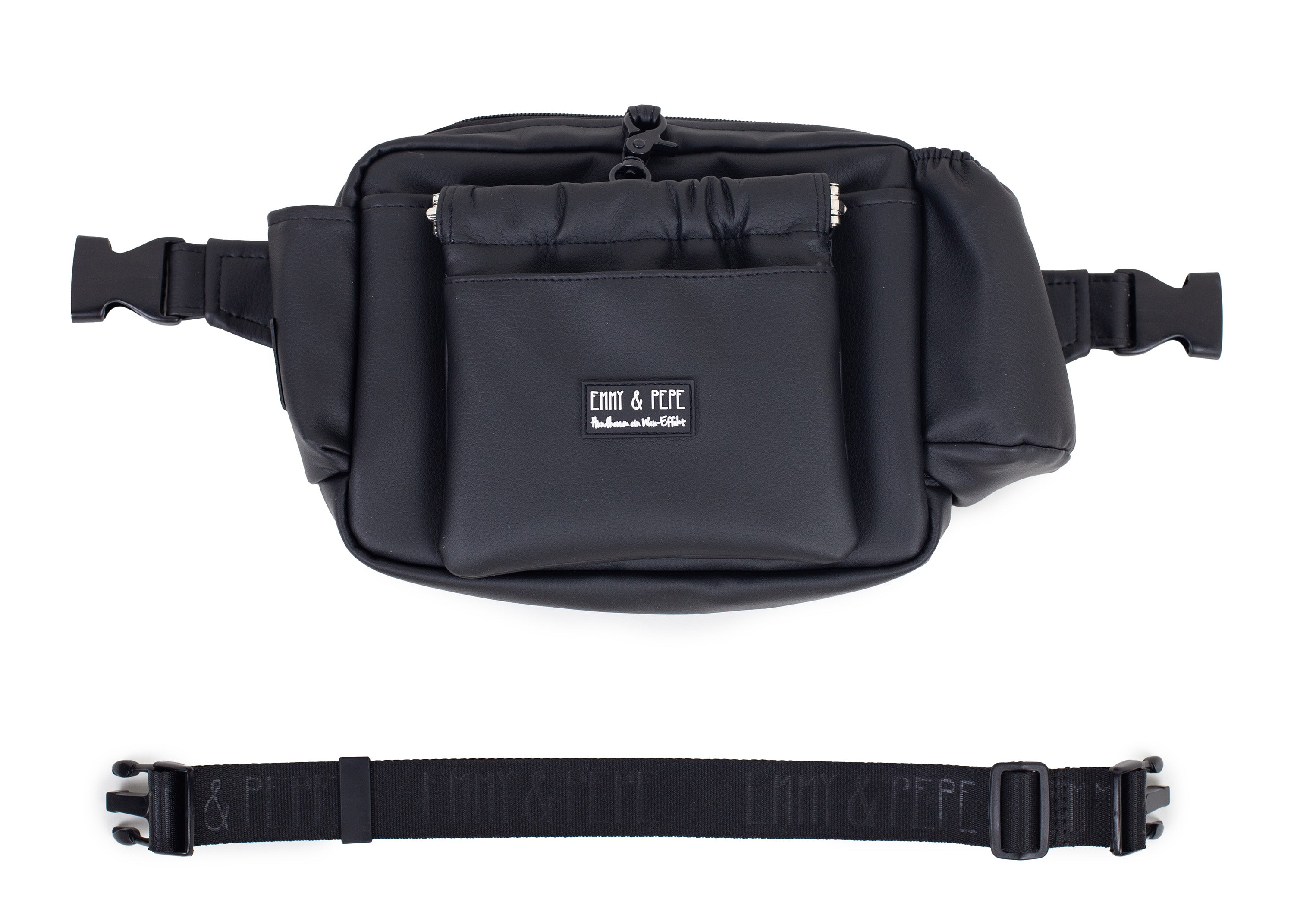 Wau-Pack große Gassitasche, Modell  Kunstleder Hans, schwarz - verschiedene Gurtlängen erhältlich