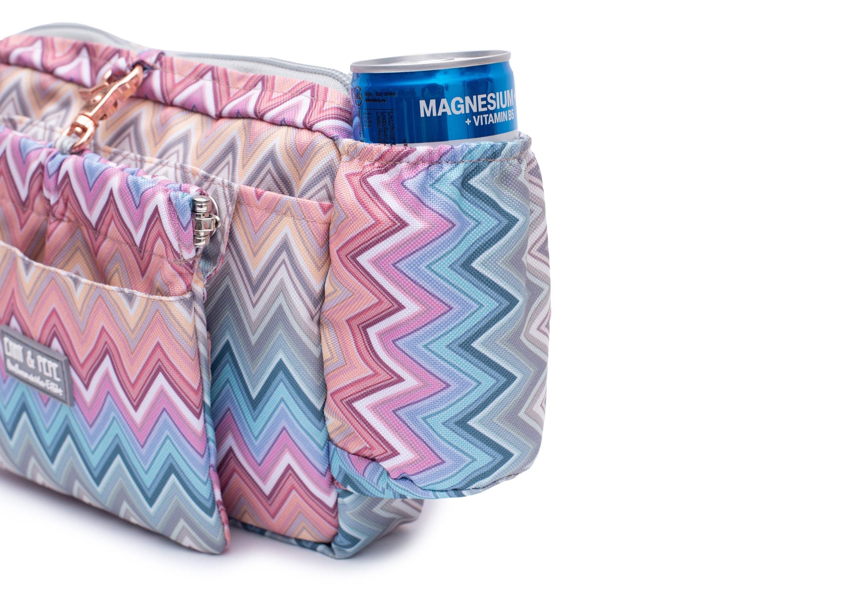 Wau-Pack große Gassitasche, Modell  Waussoni, sanfte Pastelltöne in modischem Zick-Zack-Muster - praktische Getränkehalterung