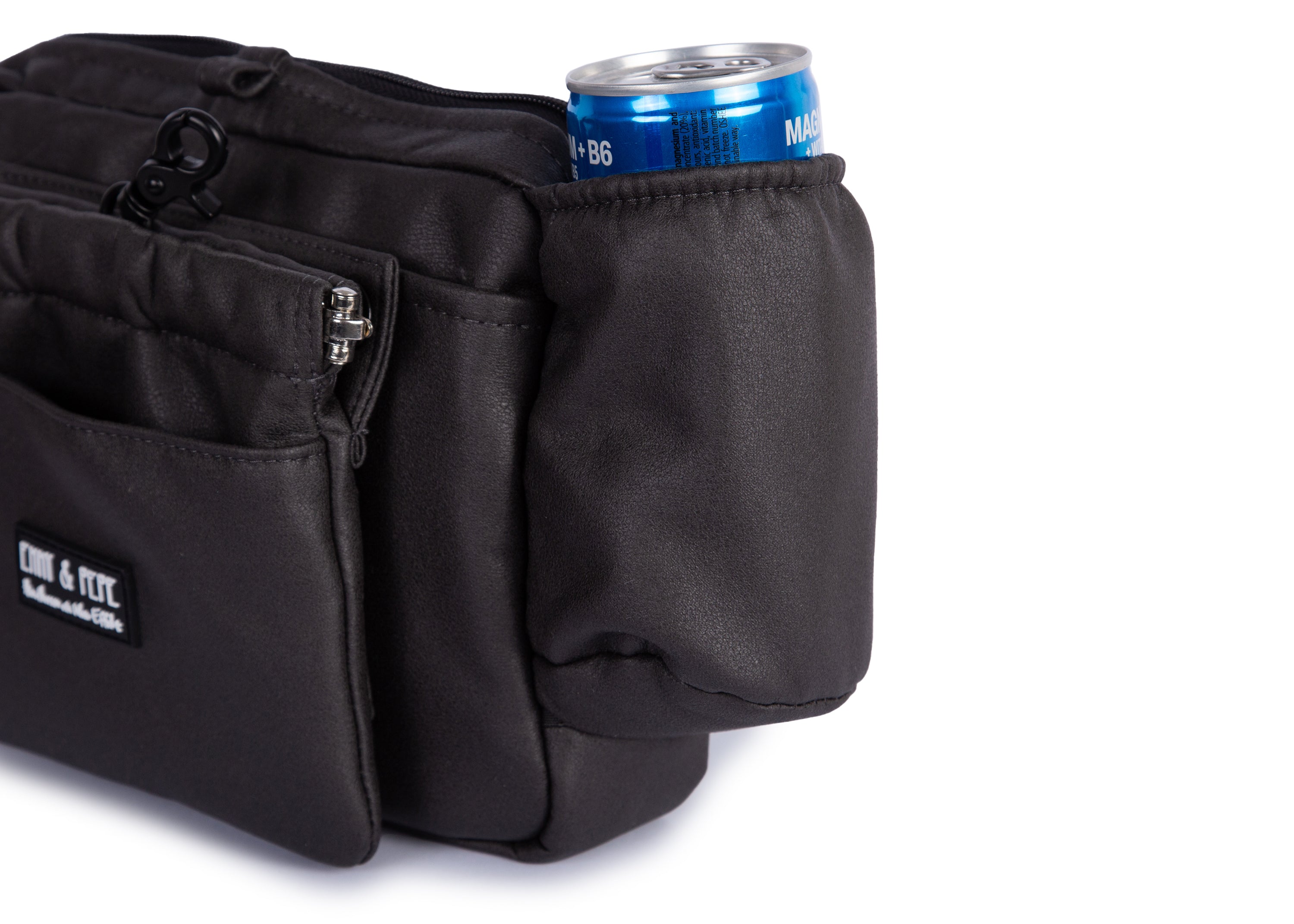 Wau-Pack große Gassitasche, Modell Wildleder Anthrazit - mit praktischem Getränkehalter