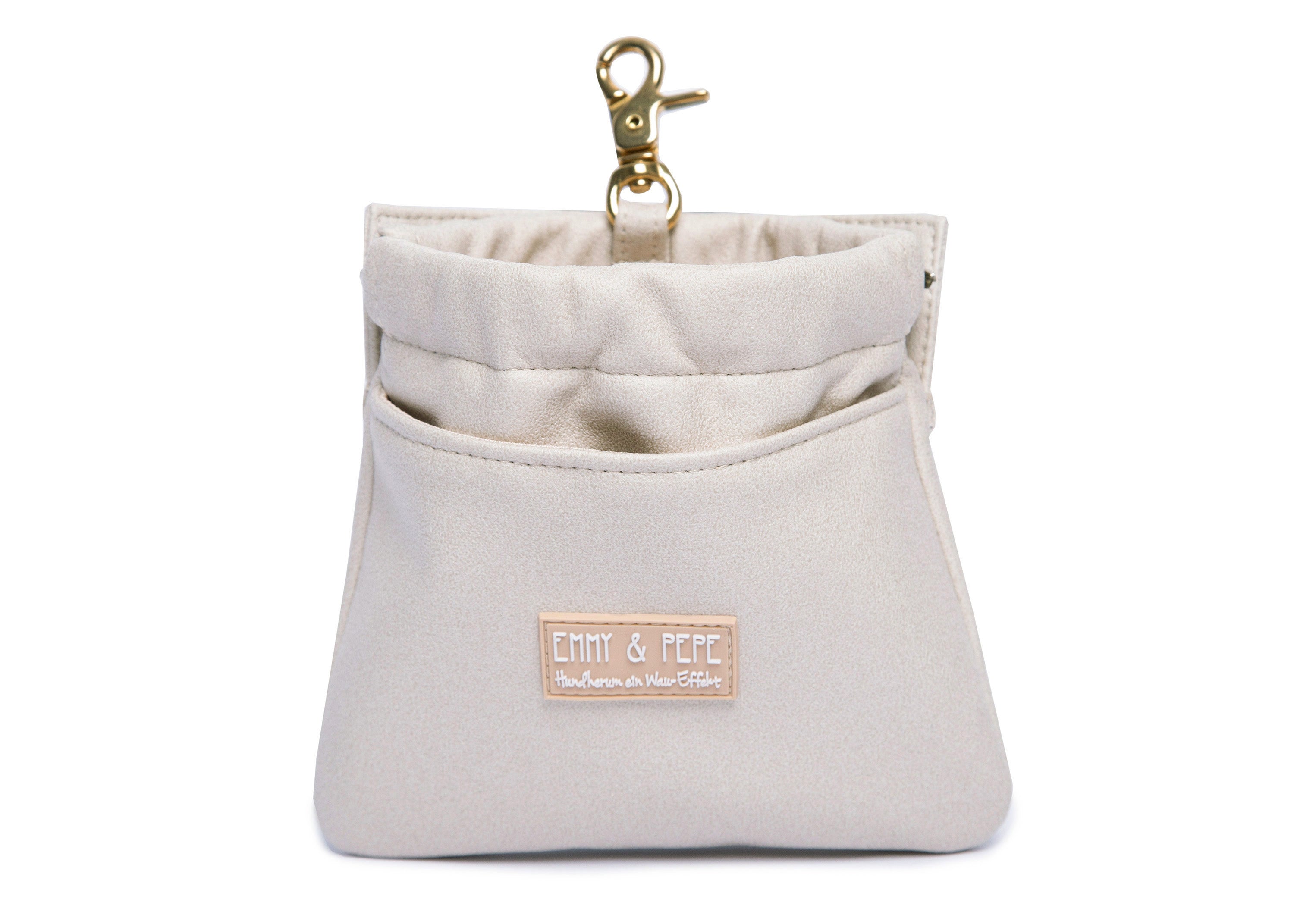 Wau-Pack große Gassitasche, Modell  Wildleder Creme , abnehmbarer Leckerlibeutel