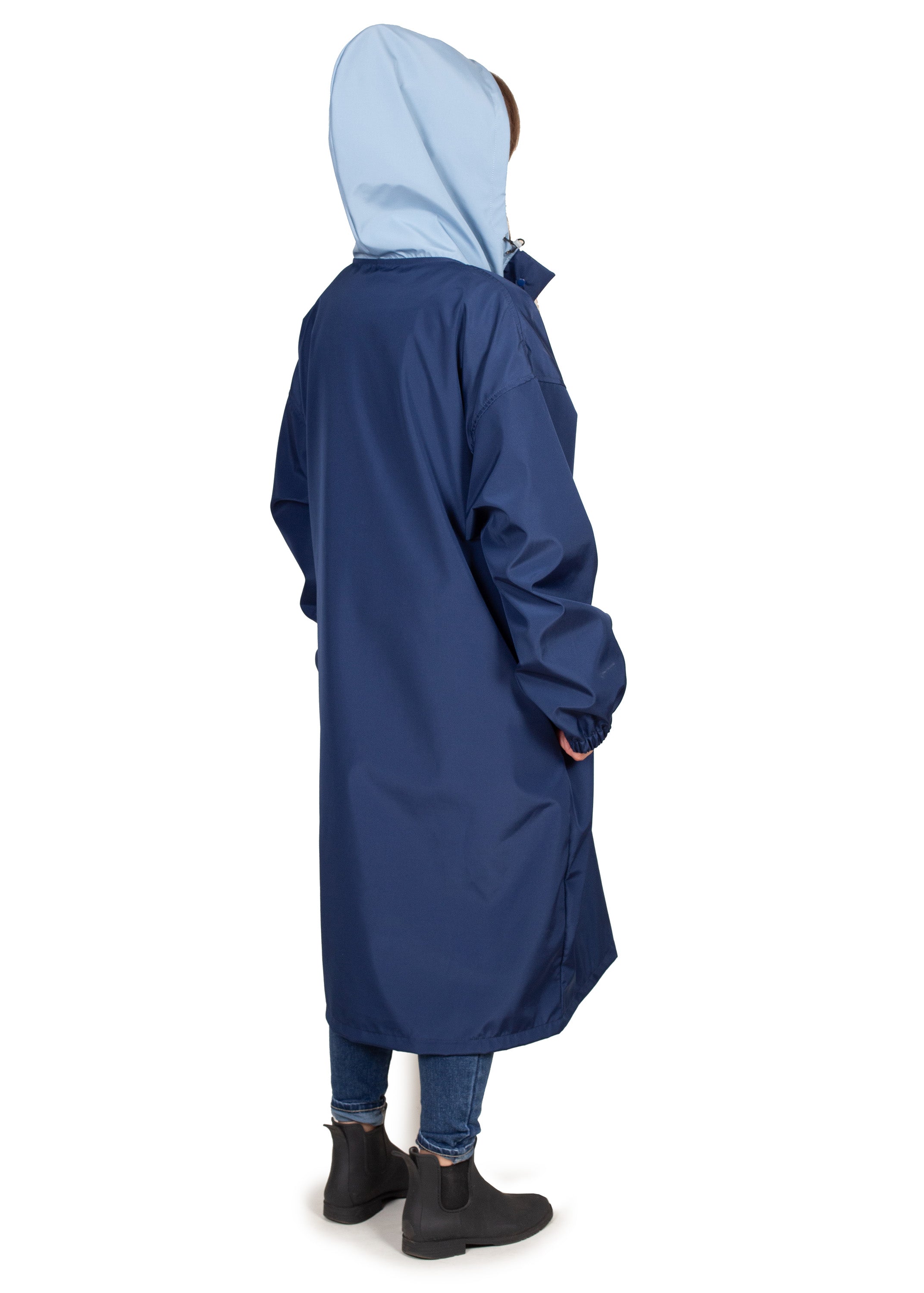 Wau-Poncho Regenponcho, Modell  Hellblau-Dunkelblau  - mit praktischer Kapuze
