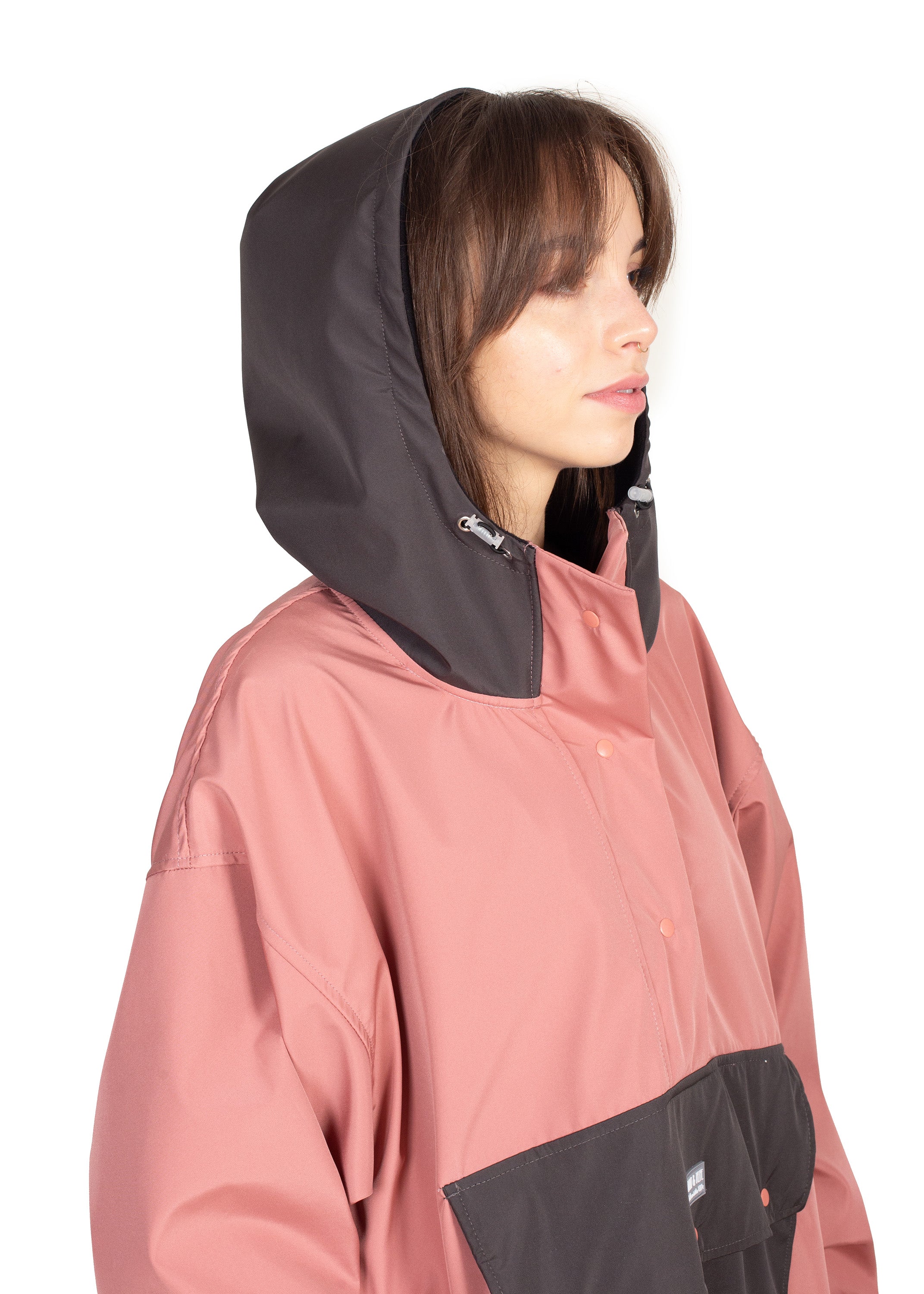 Wau-Poncho Regenponcho, Modell  Rosa-Anthrazit - leicht gefüttert