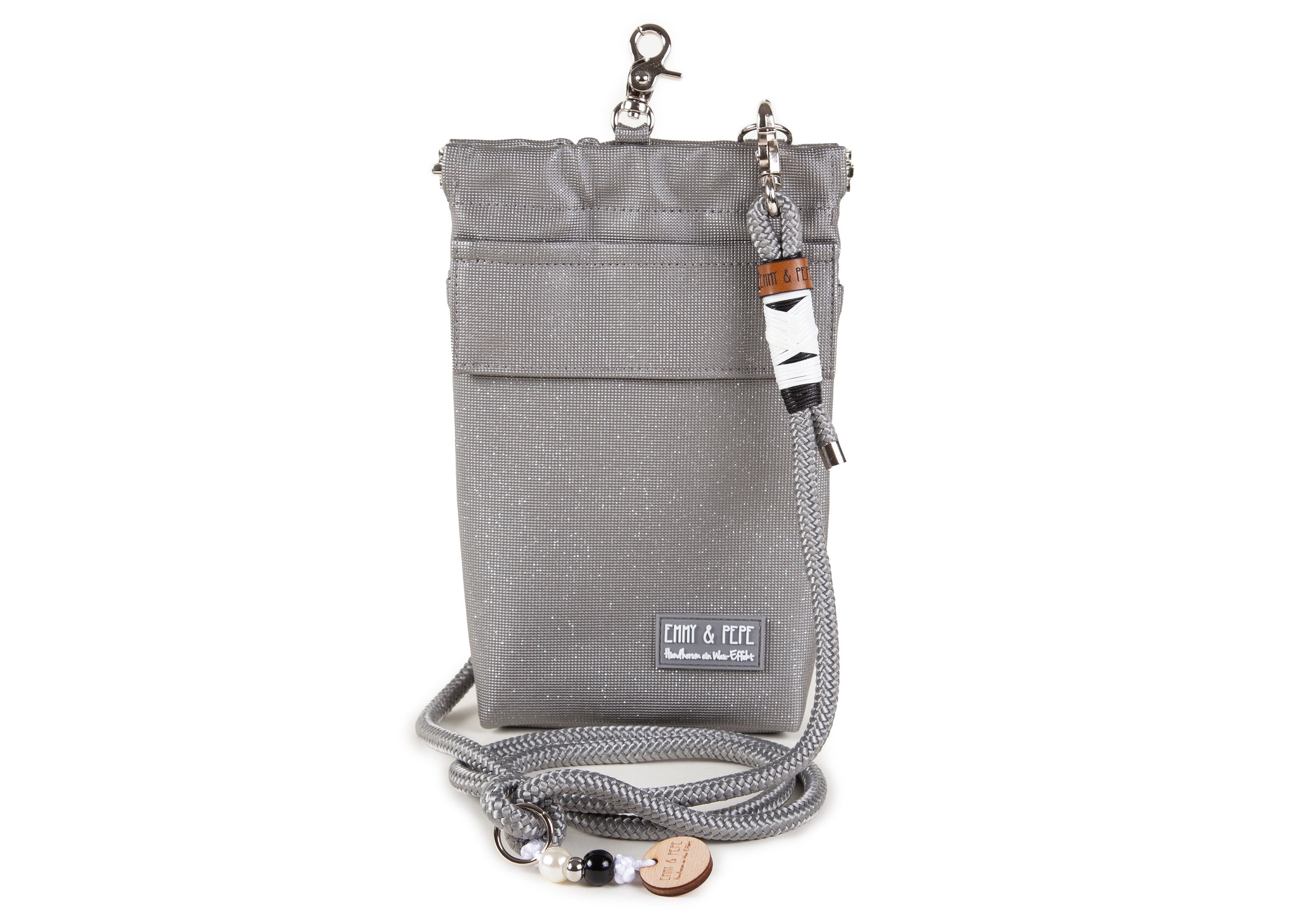 Gassitasche Wau-to-go Bling Bling Silver in silbernem Glitzer mit Schultergurt und mehreren praktischen Fächern