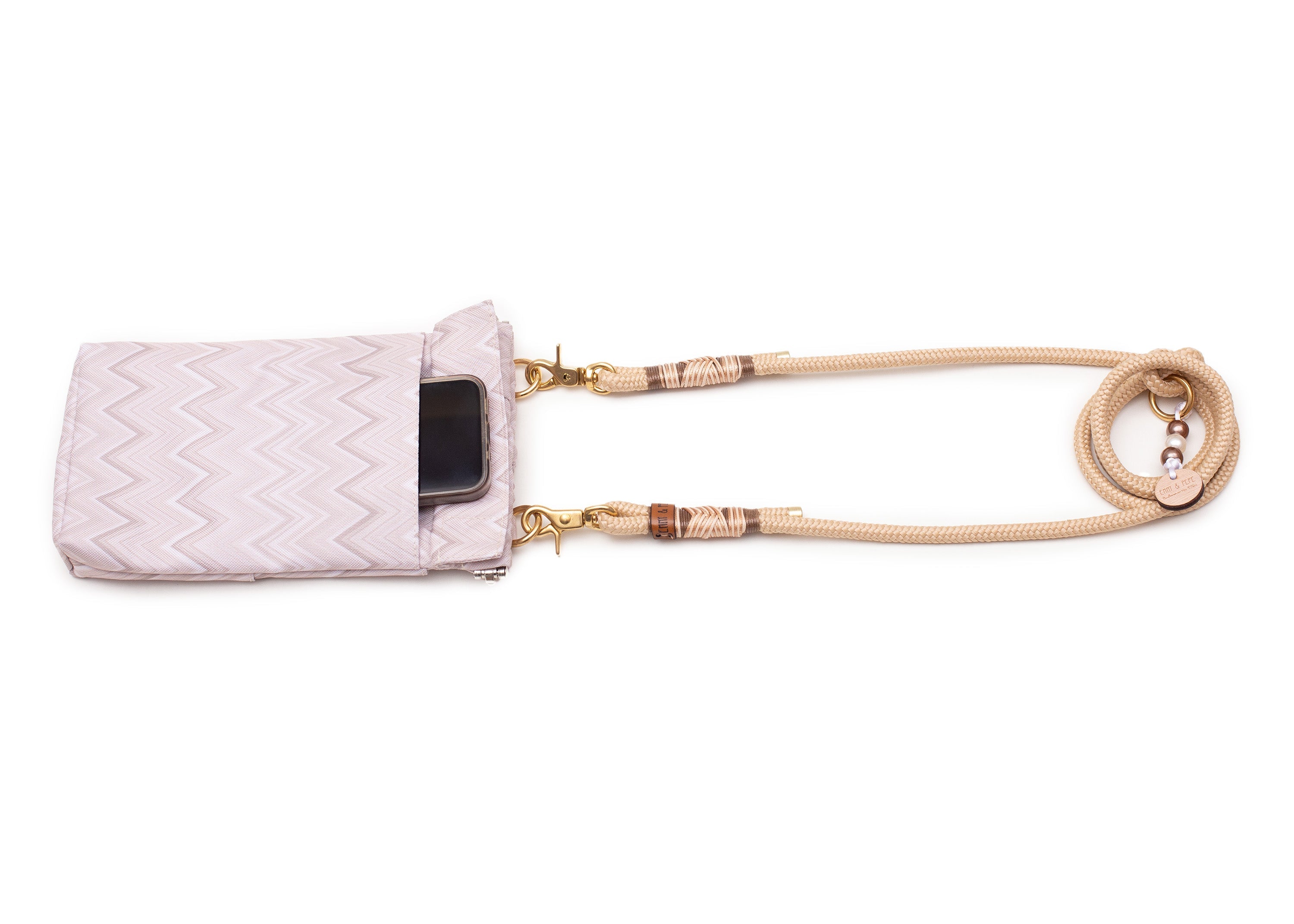 Wau-to-go Gassitasche, Modell  Cremessoni, hell mit leichtem Zick-Zack-Muster, praktischer Schultergurt zum Umhängen während des Spaziergangs