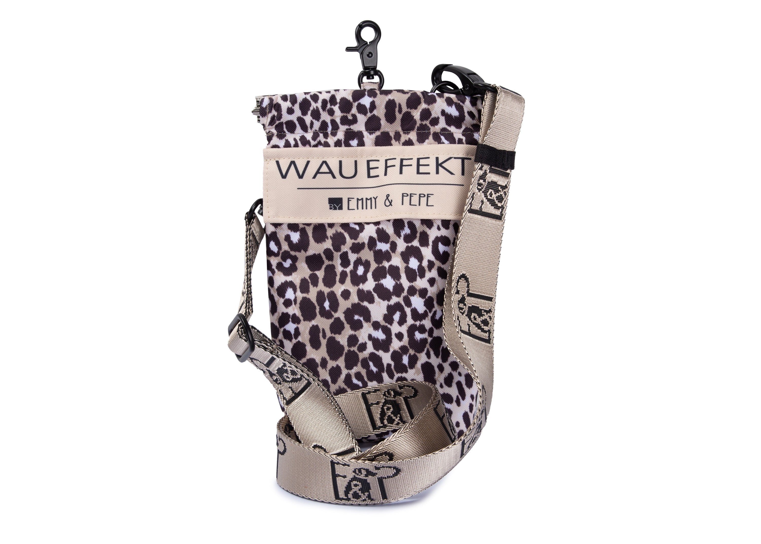 Gassitasche Wau-to-go Leo Dark mit dunklem Leo Muster in schwarz und creme mit Schultergurt und mehreren praktischen Fächern