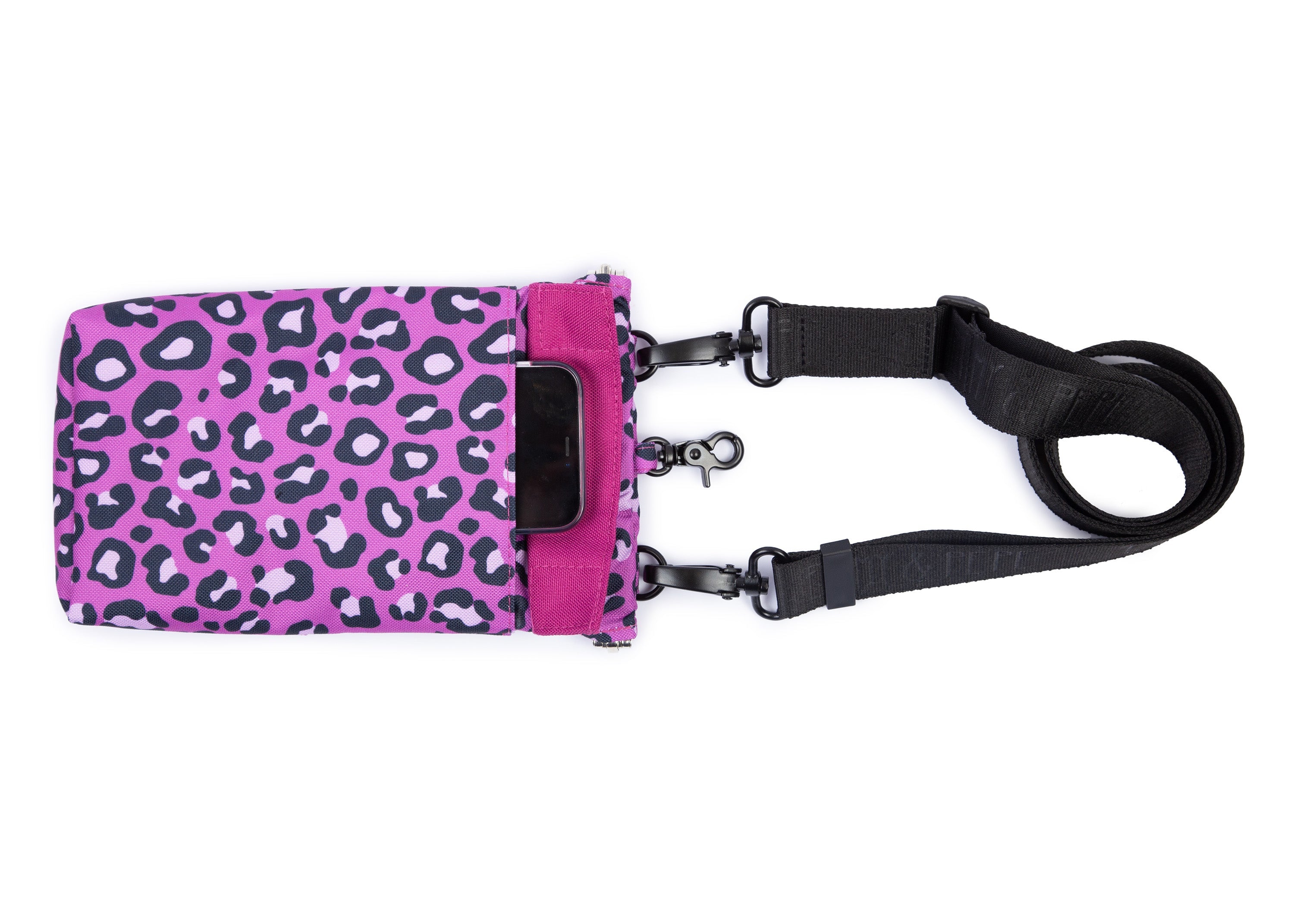 Gassitasche Wau-to-go Leo Fuchsia, modisches Leomuster in Farbe Fuchsia, mit Umhängegurt - so hast du alles für den Spaziergang dabei