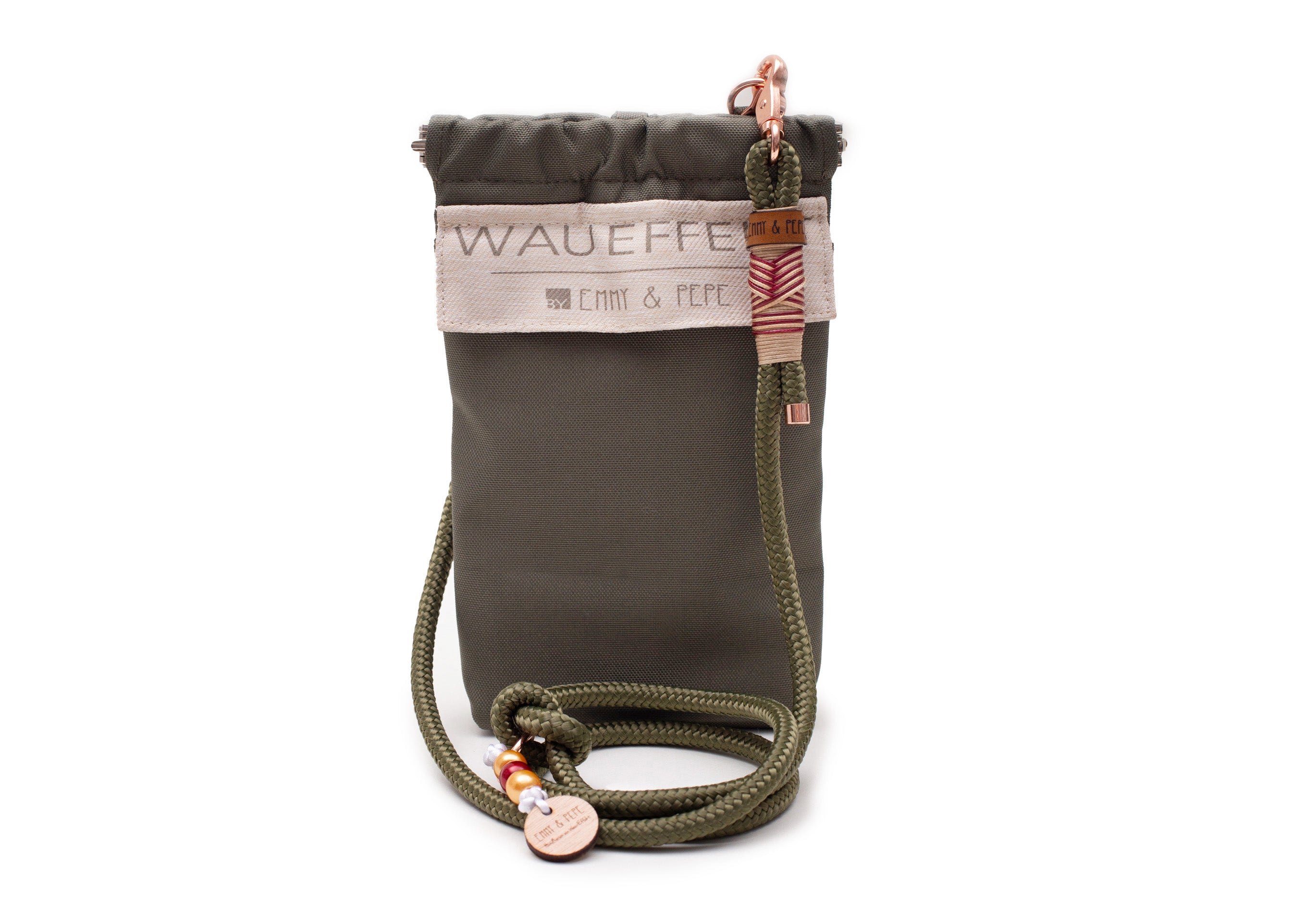 Gassitasche Wau-to-go Lotte in olive und creme mit Schultergurt und mehreren praktischen Fächern