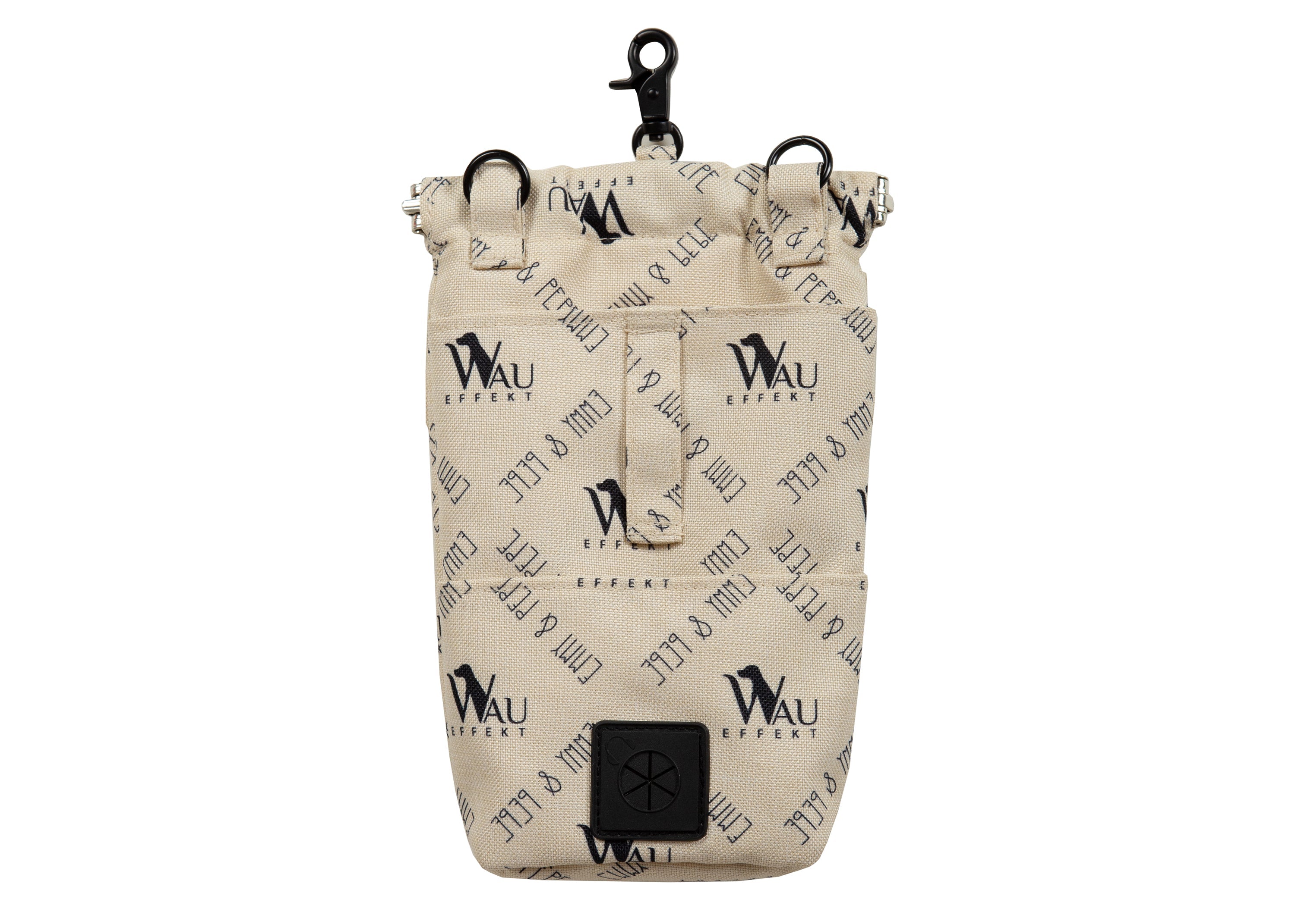 Gassitasche Wau-to-go, Modell  "Wau-Effekt" Creme mit schwarzen Logos, praktisch mit Kotbeutelspender