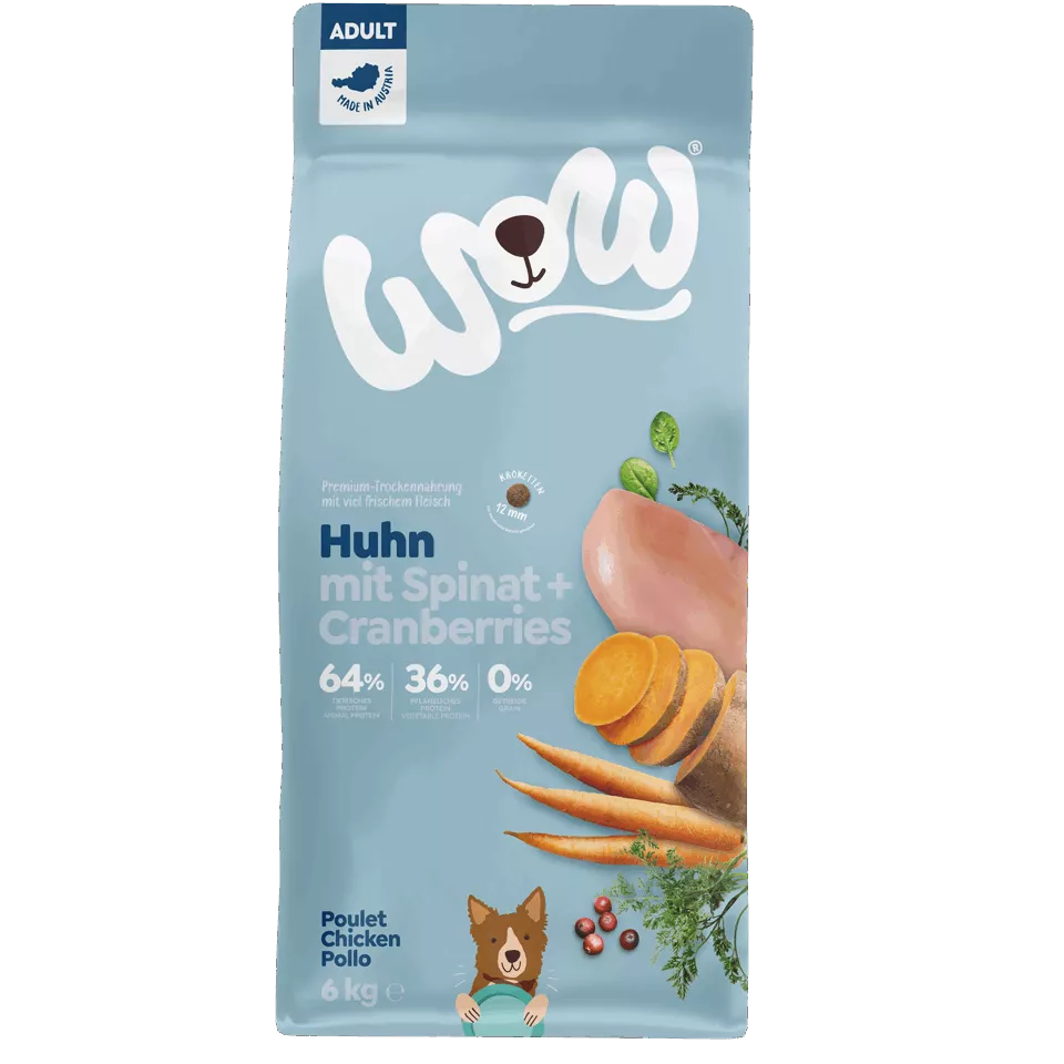 Trockenfutter für Hunde WOW Huhn 1kg,6kg,12kjg Dark Gray