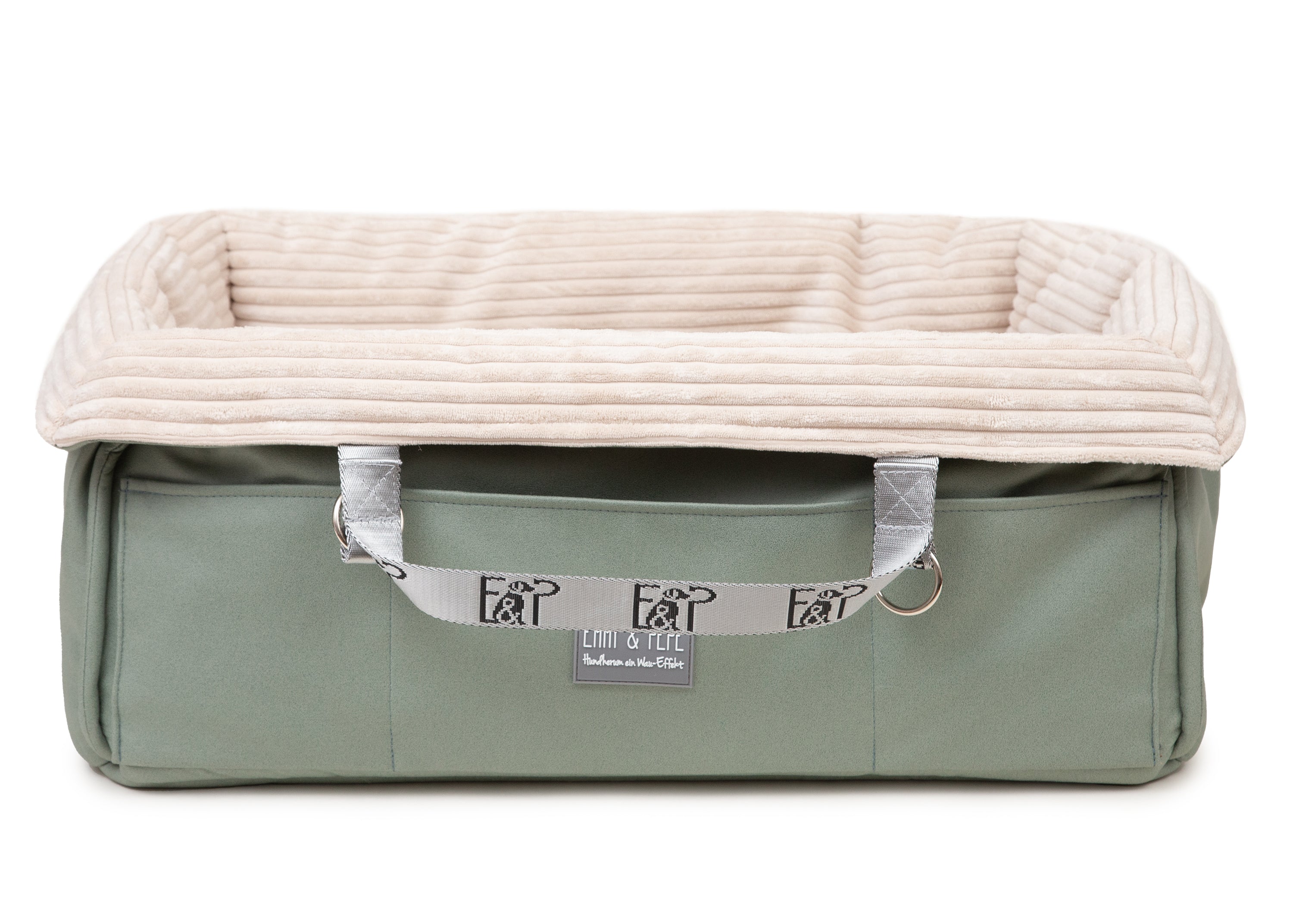 Reisekörbchen Frontalansicht mit umgeklappten Rand Wau-Snuggle Salbei Oval / XS,Oval / S,Oval / M,Oval / L,Rechteckig / XS,Rechteckig / S,Rechteckig / M,Rechteckig / L Dark Gray