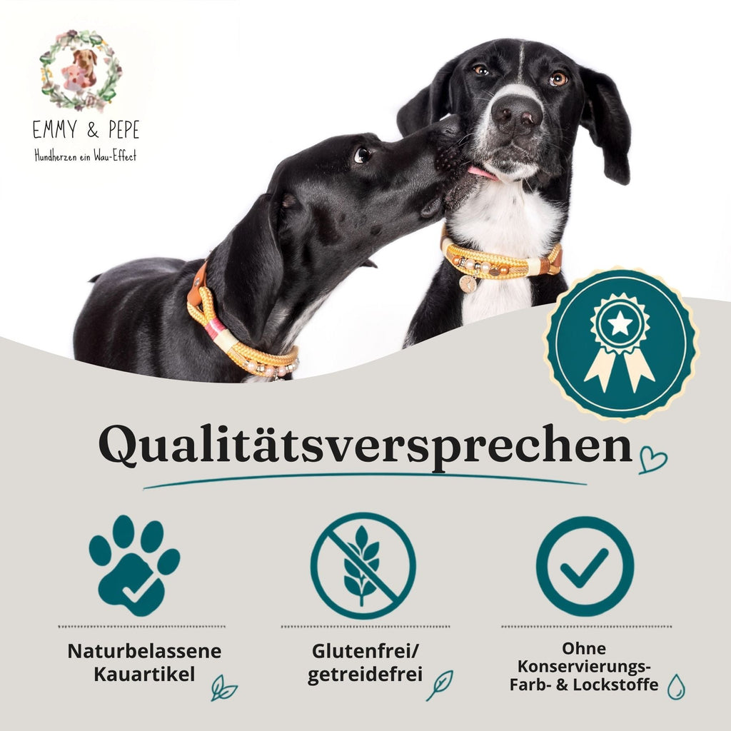 EMMY & PEPE Qualitätsversprechen: Naturkausnacks für Hunde – schonend getrocknet, monoprotein, ohne Konservierungsstoffe