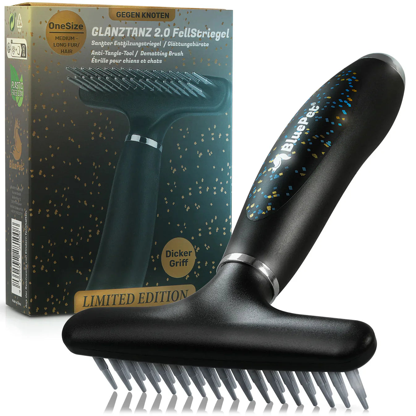 BluePet Glanztanz 2.0 Fellstriegel für Hunde in Schwarz