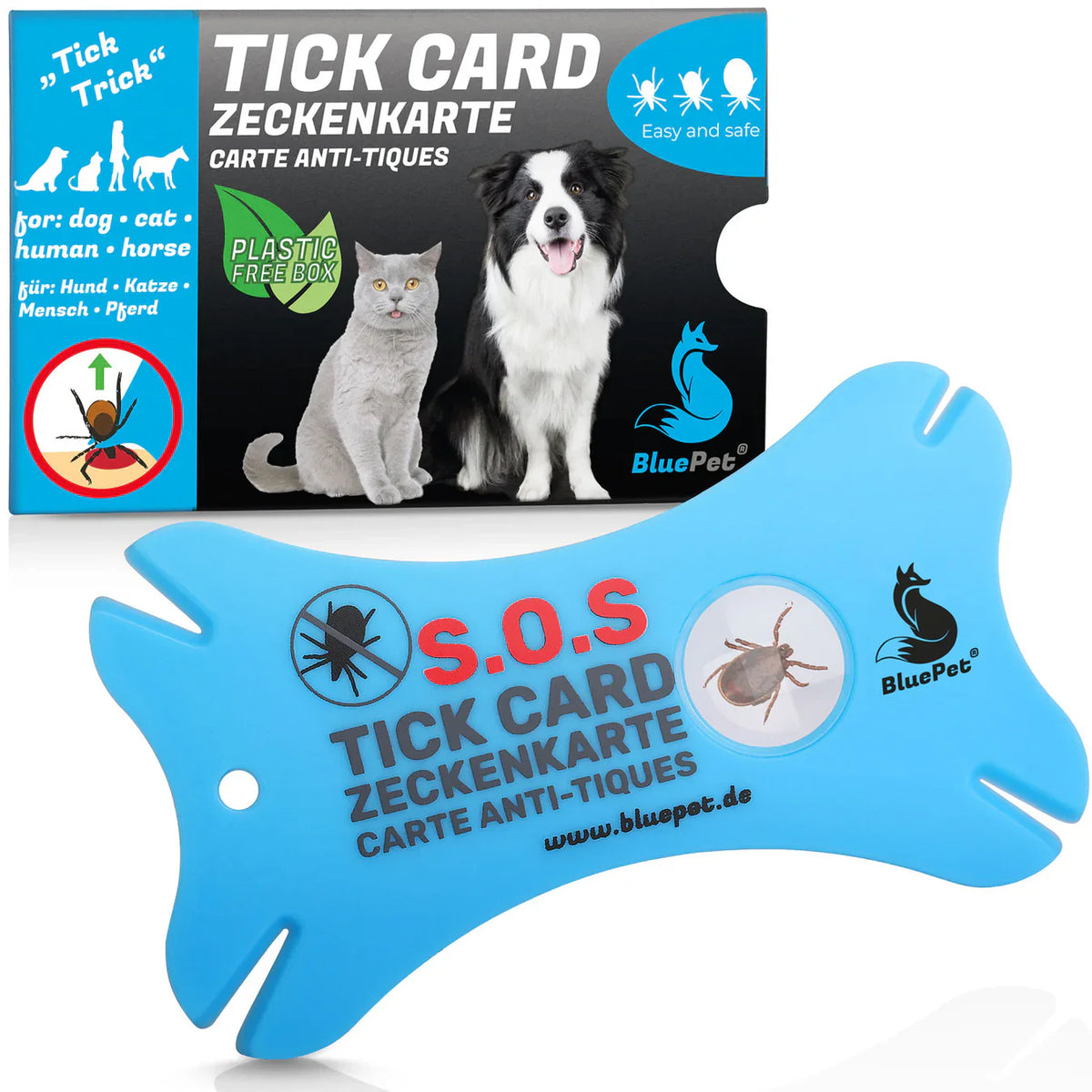 BluePet Zeckenkarte für Hunde und Katzen in Blau