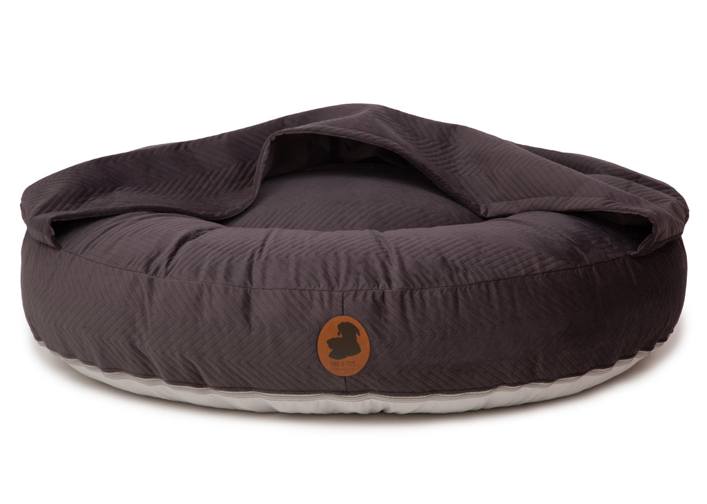 Wechselbezug orthopädisches Hundebett mit Höhle ZickZack Dark Grey / Oval / S (80x60cm),Dark Grey / Oval / M (100x80cm),Dark Grey / Oval / L (120x100cm),Dark Grey / Oval / XL (140x120cm) Dark Slate Gray