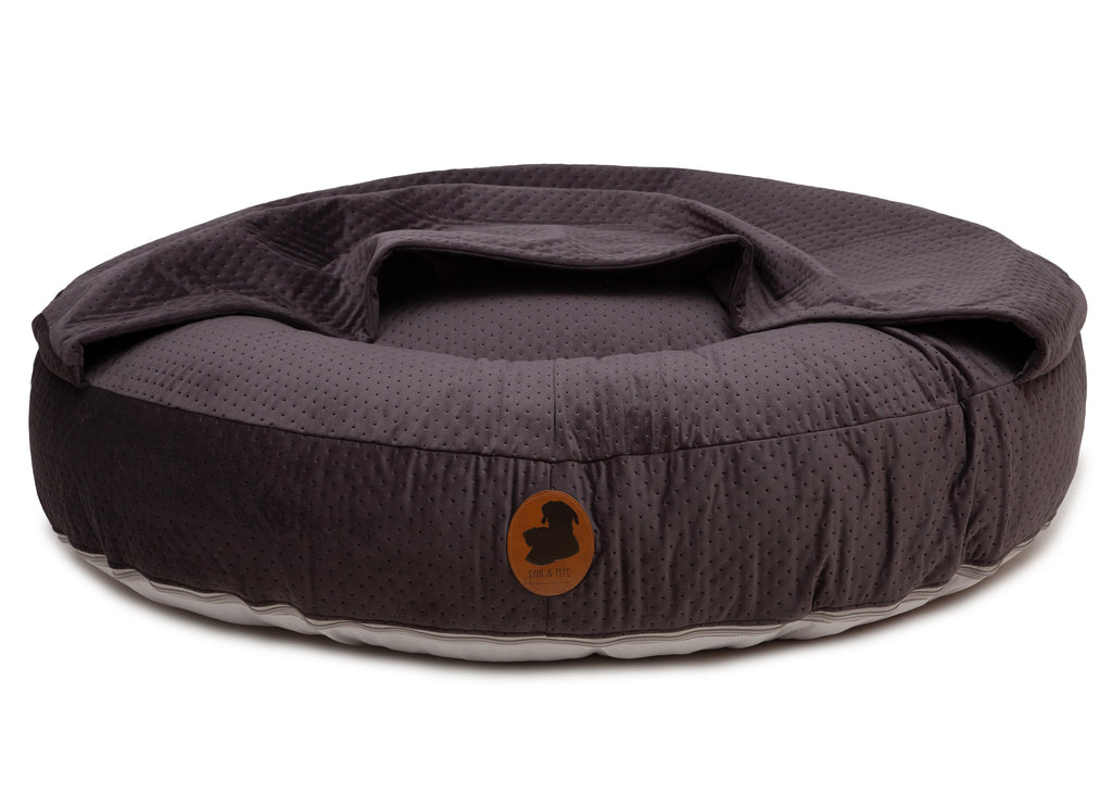 Wau-Bed orthopädisches Hundebett mit Höhle Dot Dark Grey / Oval / S (80x60cm),Dark Grey / Oval / M (100x80cm),Dark Grey / Oval / L (120x100cm),Dark Grey / Oval / XL (140x120cm) Dark Slate Gray