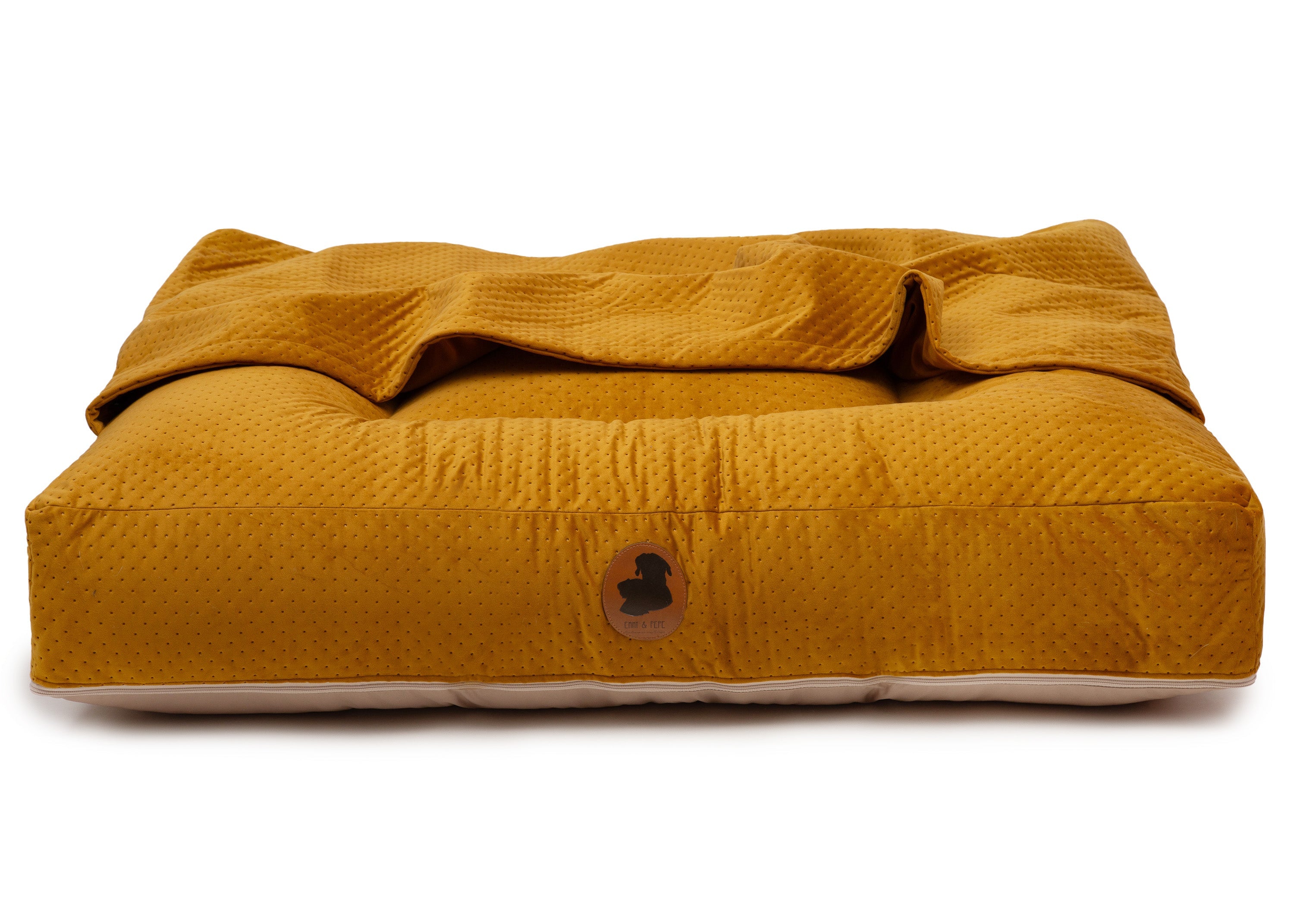 Wau-Bed orthopädisches Hundebett mit Höhle Dot Mustard / Eckig / S (80x60cm),Mustard / Eckig / M (100x80cm),Mustard / Eckig / L (120x100cm),Mustard / Eckig / XL (140x120cm) Dark Goldenrod