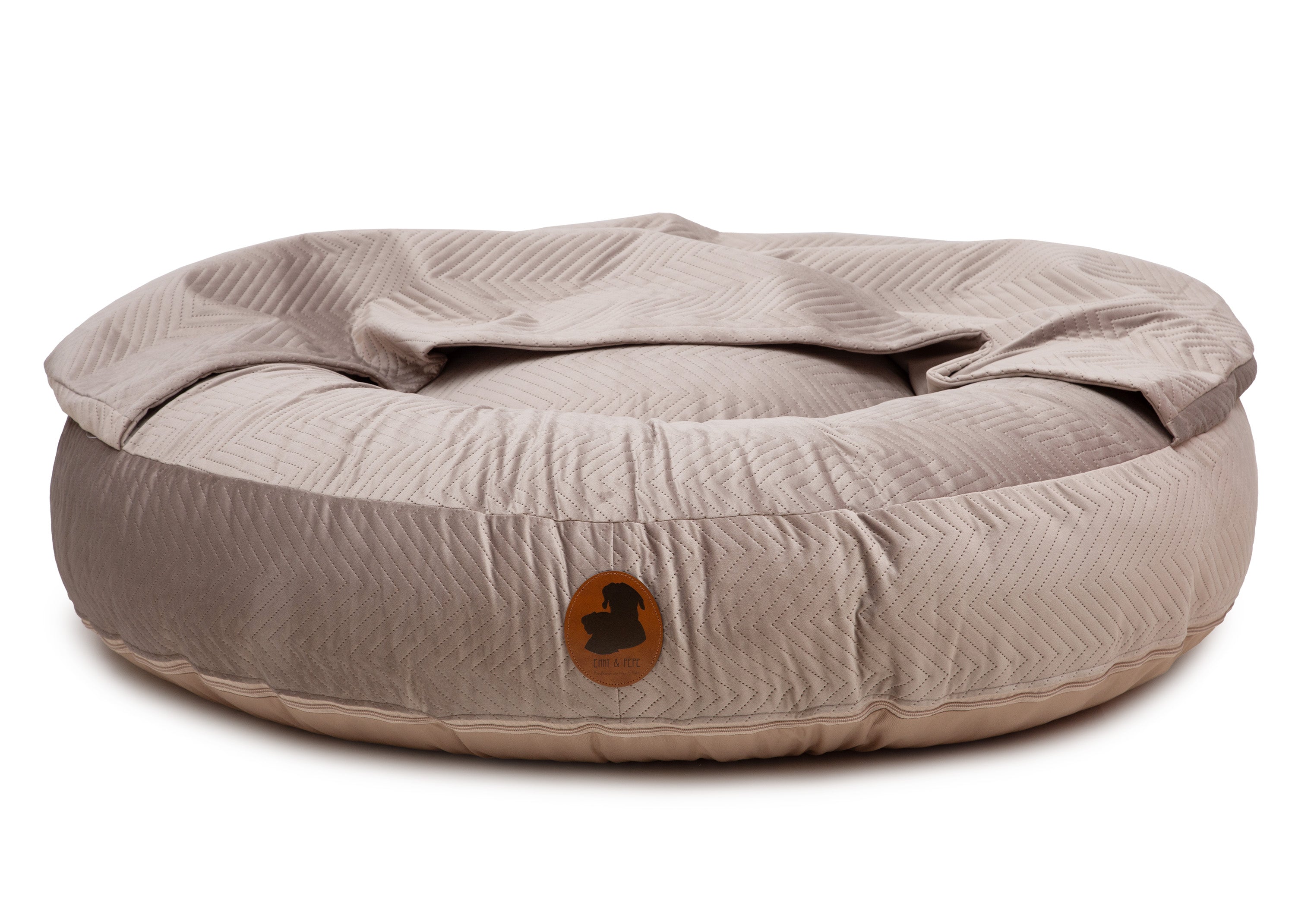 Wechselbezug orthopädisches Hundebett mit Höhle ZickZack Taupe / Oval / S (80x60cm),Taupe / Oval / M (100x80cm),Taupe / Oval / L (120x100cm),Taupe / Oval / XL (140x120cm) Rosy Brown