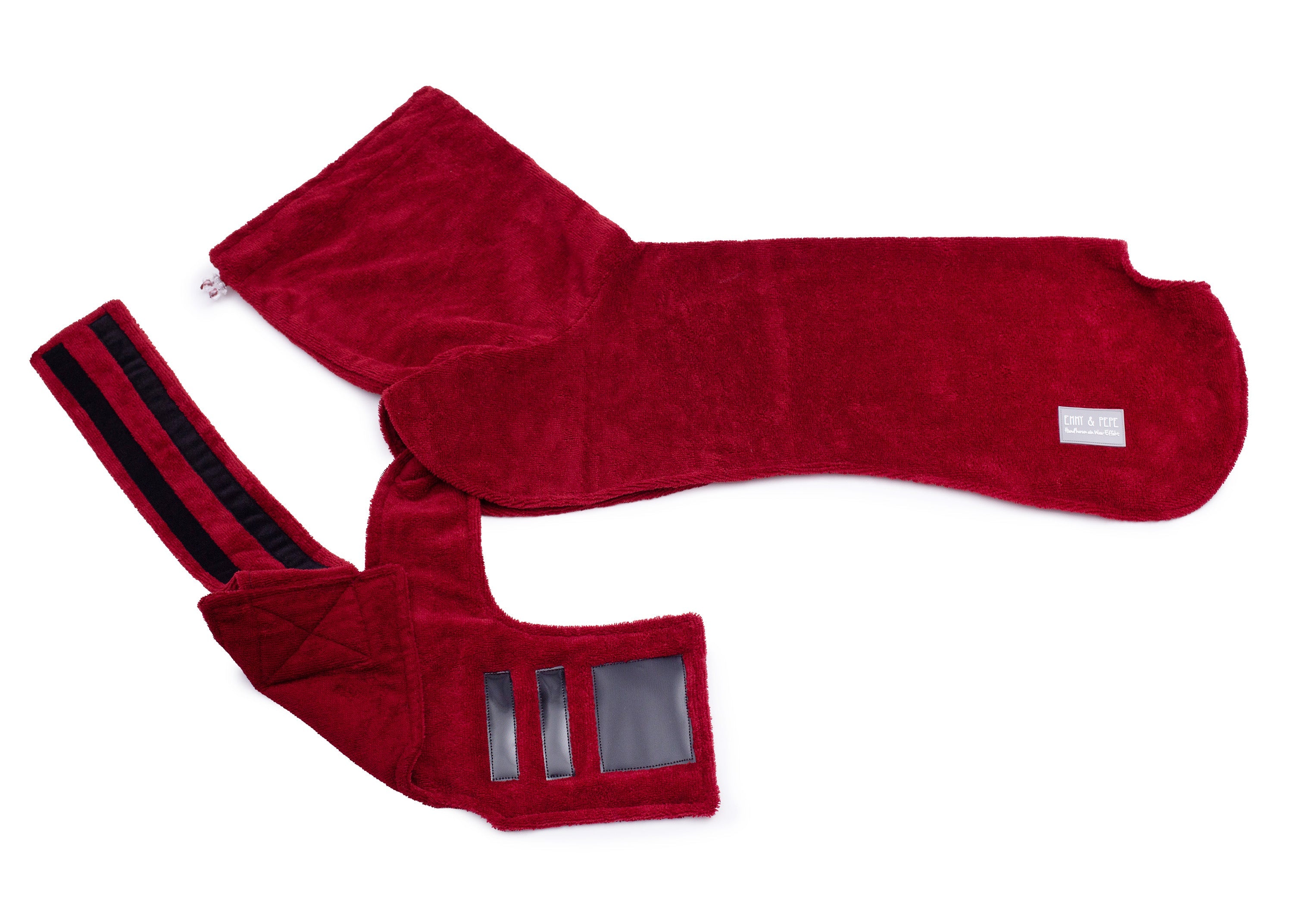 Hundebademantel aus Bambusfaser Beere mit geöffnetem Bauchteil