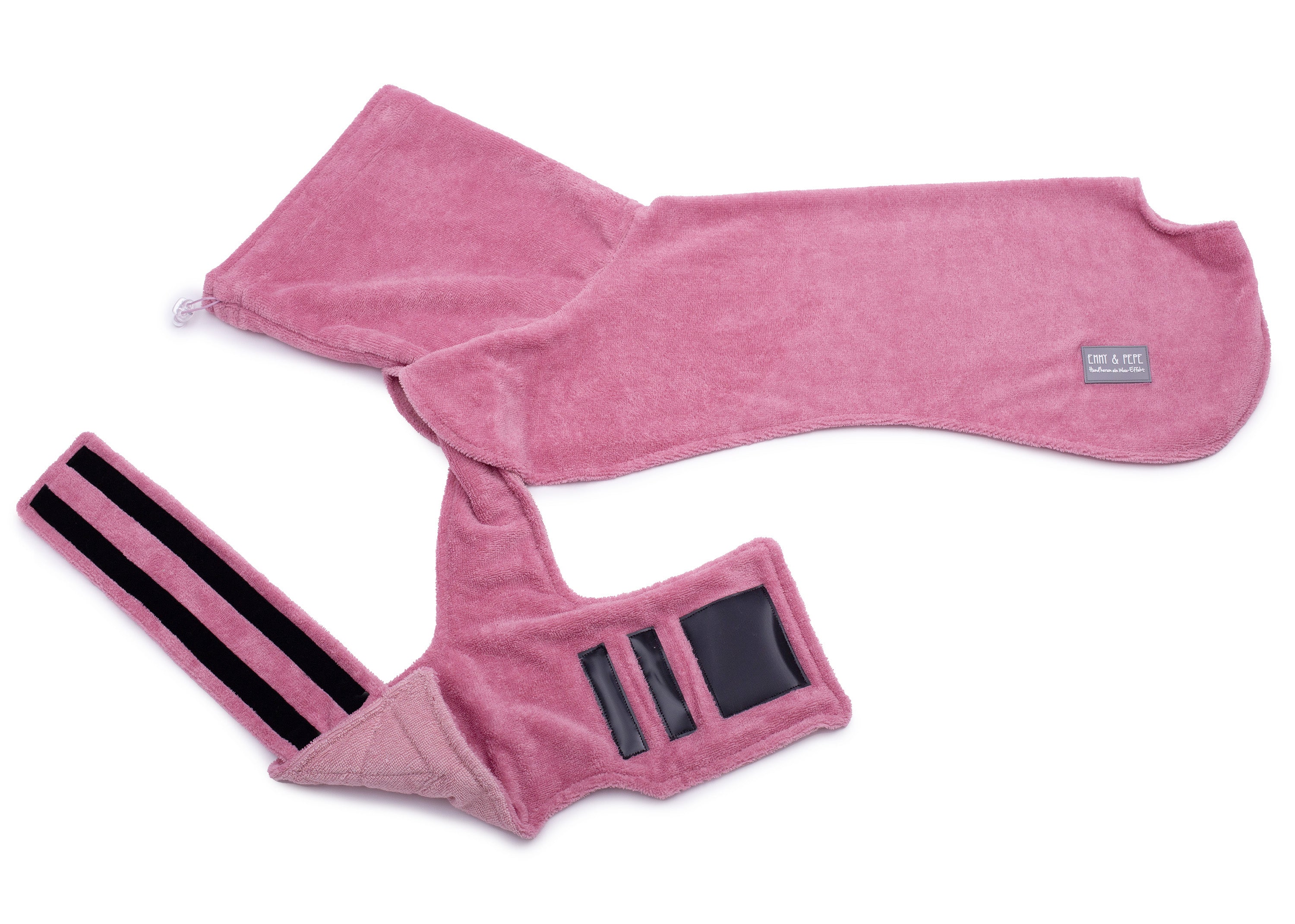 Hundebademantel aus Bambusfaser Rosé mit geöffnetem Bauchgurt