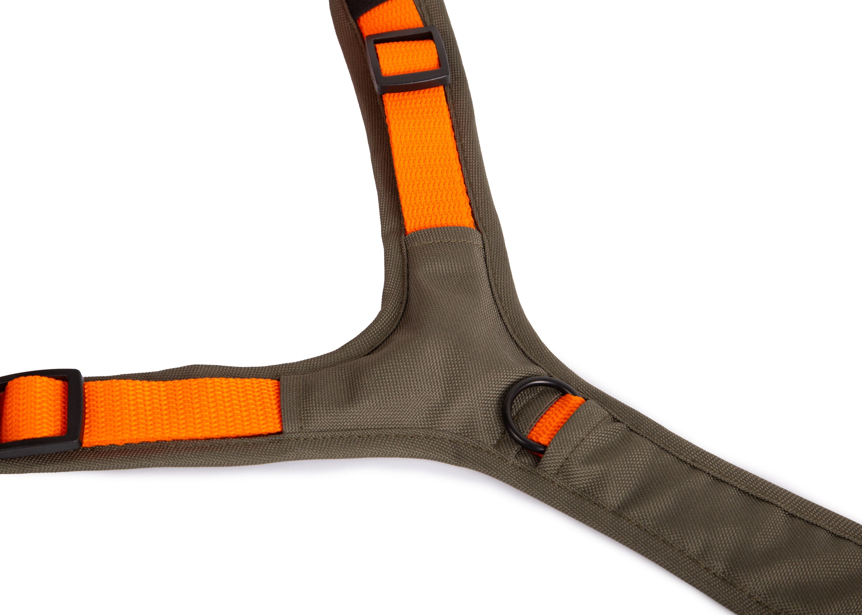 Hundegeschirr Hunters, Olivgrün mit orangenem Gurtband