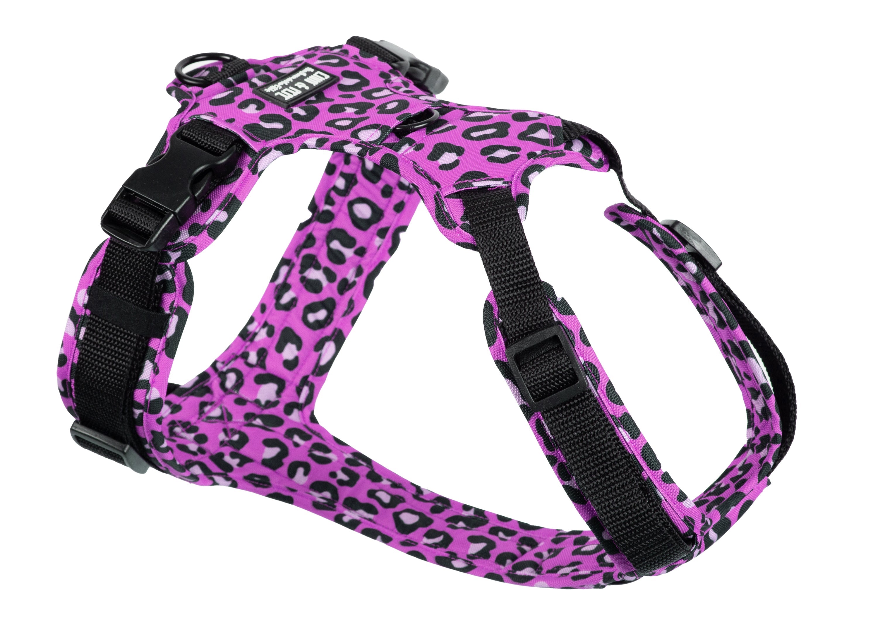 Hundegeschirr Modell: Leo Fuchsia, für große und kleine Hunde aus robustem Outdoor-Material, Gurtband: schwarz