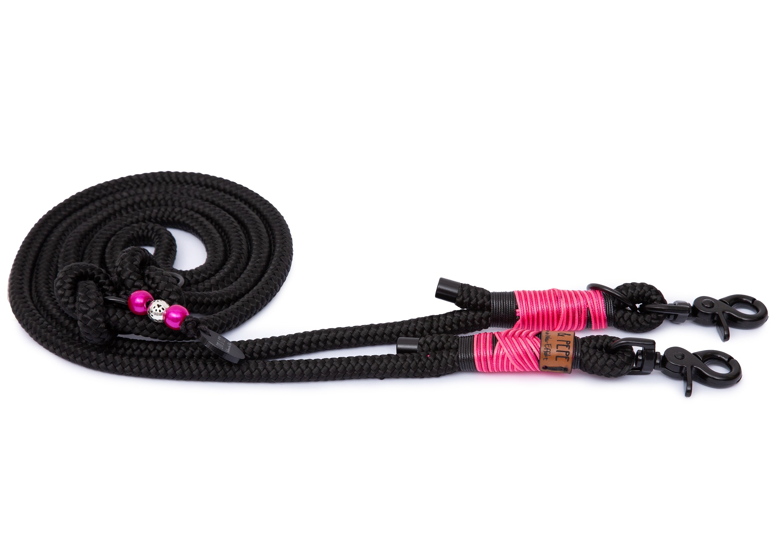 Tauleine Hundeleine, Modell Leo Pink, schwarz mit pinken Applikationen, in verschiedenen Größen 