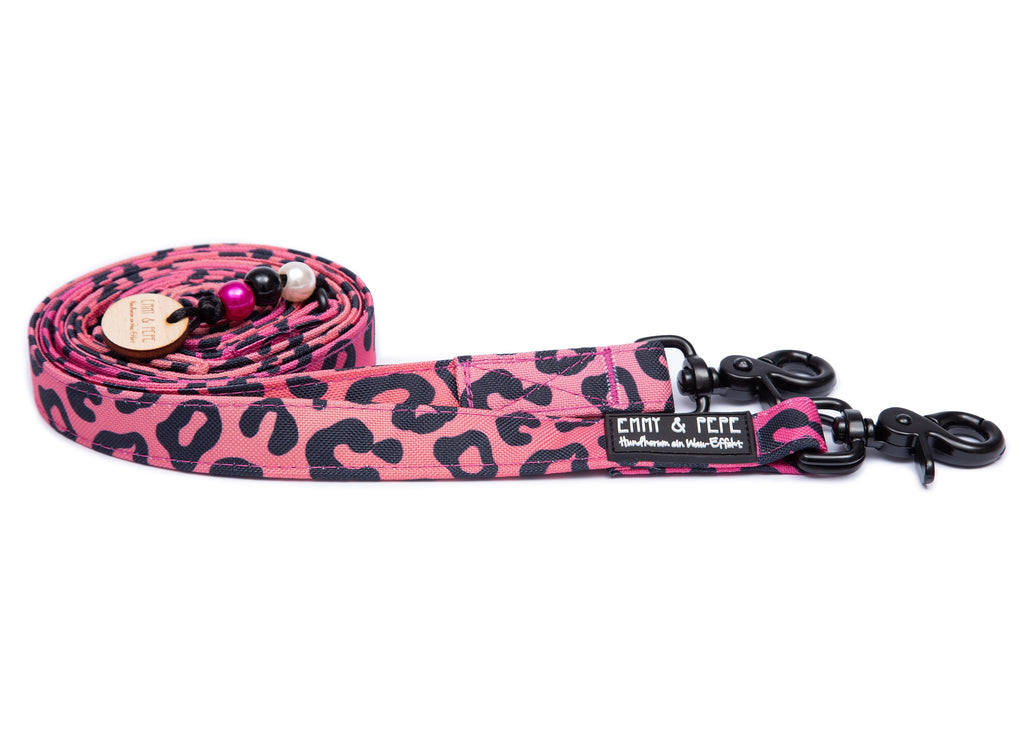 Hundeleine Modell Leo Pink, Leomuster mit pink, in verschiedenen Größen
