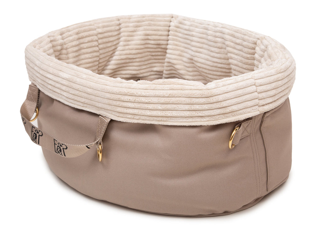 Wau-Snuggle Reisekörbchen für Hunde, Modell   Heidi, Farbe: helles Innenfutter, braunes Außenmaterial,  Oval /