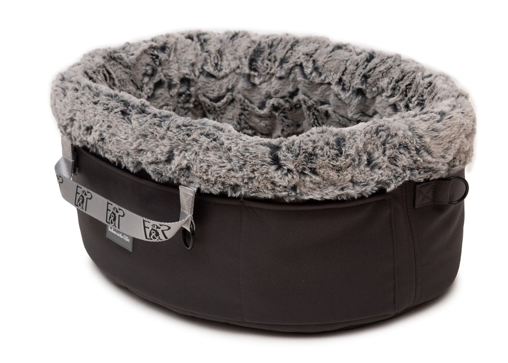 Wau-Snuggle Reisekörbchen Titan Silver Oval  mit heruntergeklapptem Rand