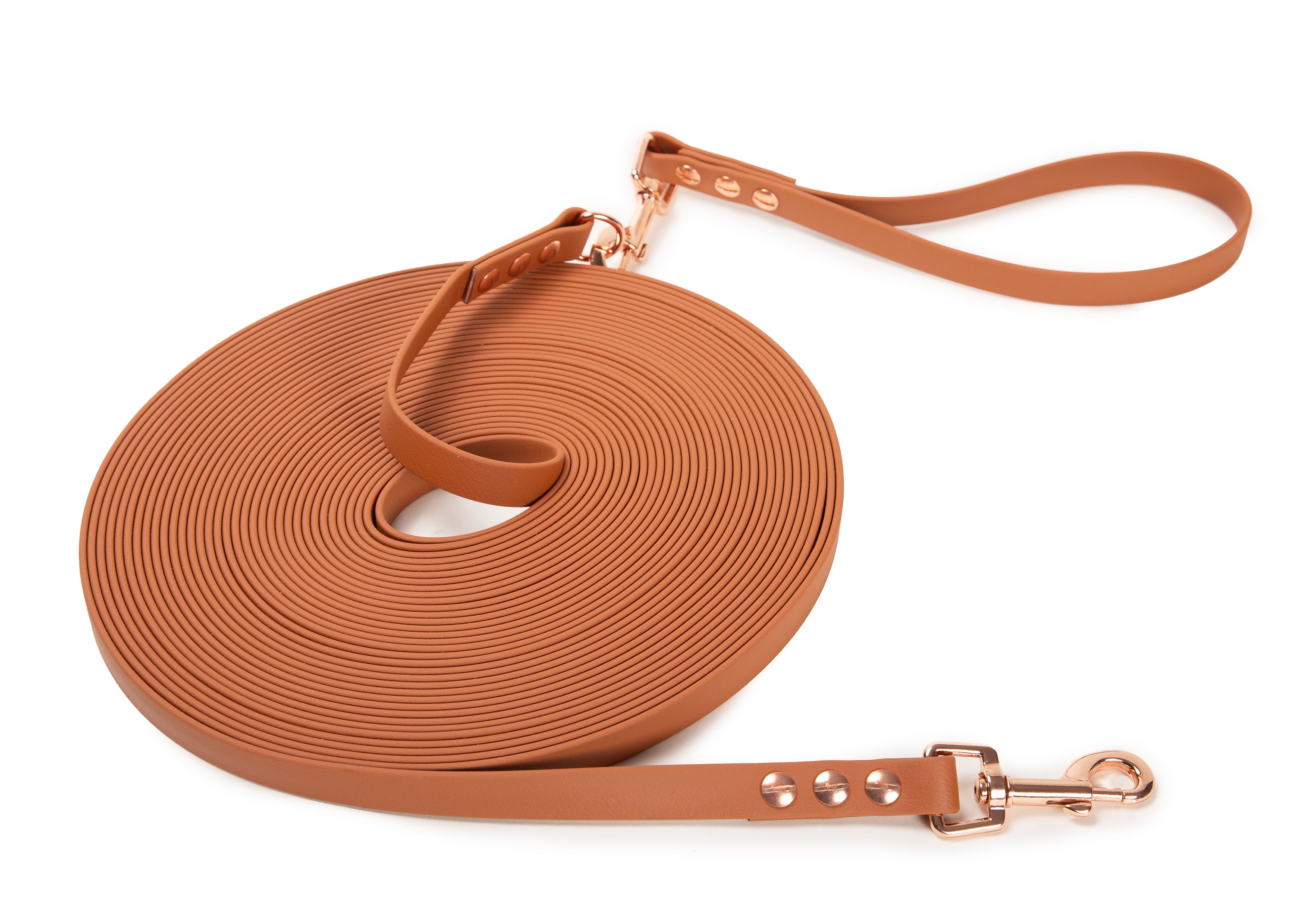 SuperflexSchleppleine-Hellbraun-13mm-15m-Bolzenkarabiner-rose-abHS