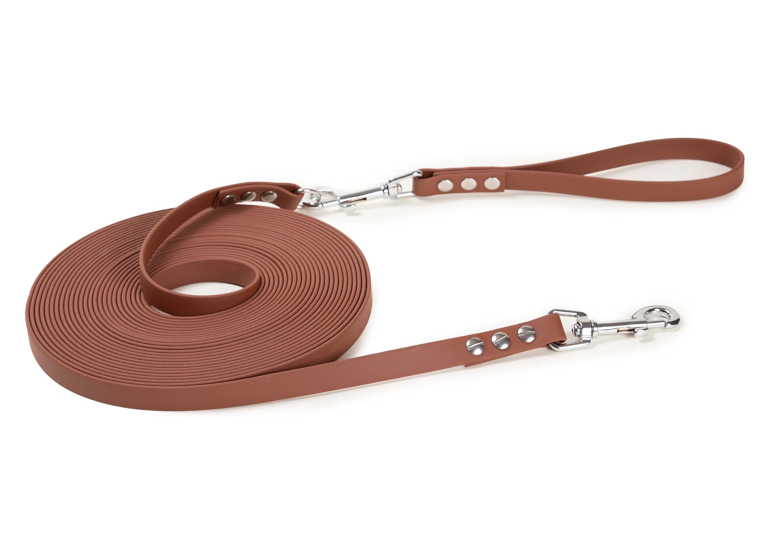 SuperflexSchleppleine-Hellbraun 5m  mit abnehmbarer Handschlaufe - silber