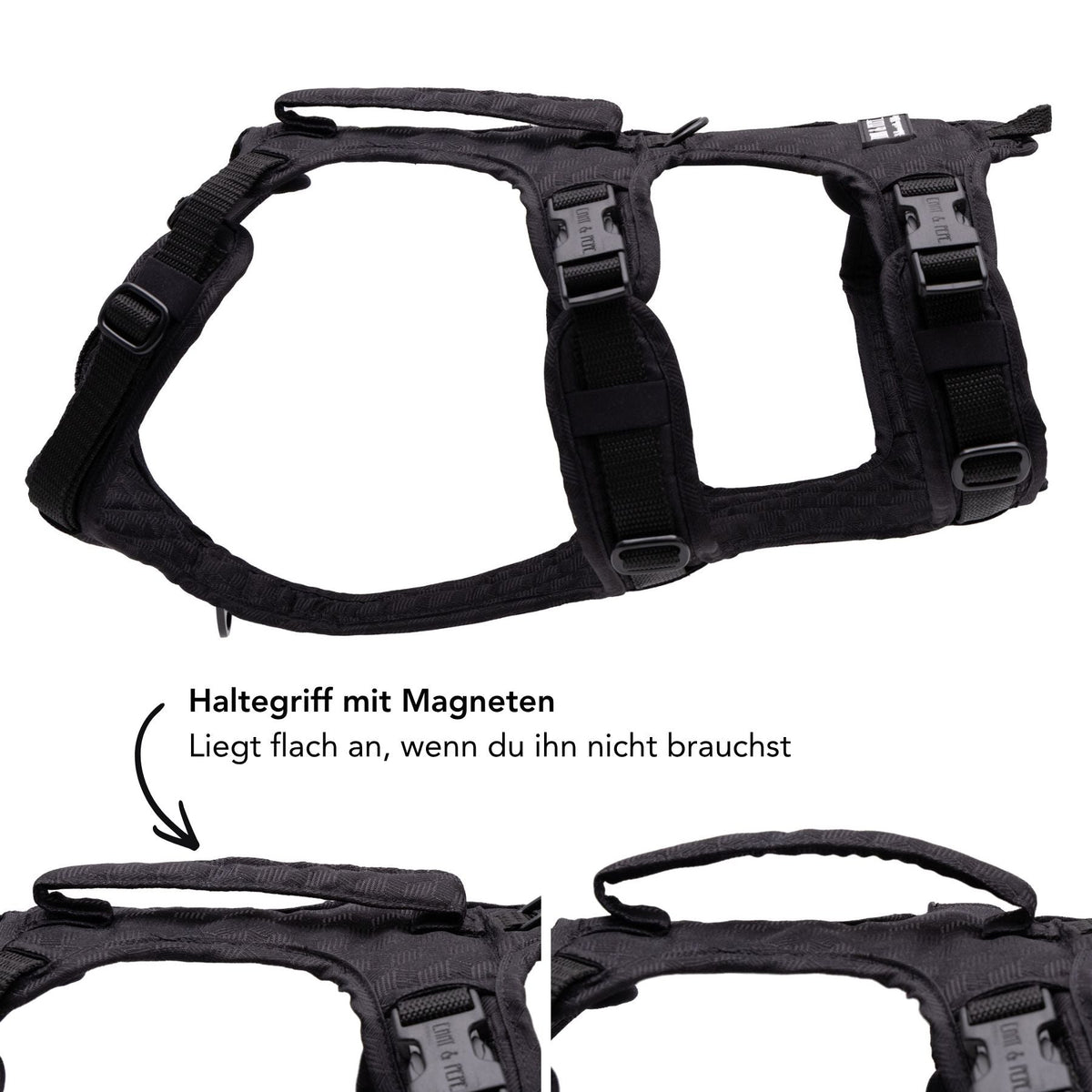Sicherheitsgeschirr für Hunde Schwarz mit magnetischem Haltegriff für mehr Kontrolle
