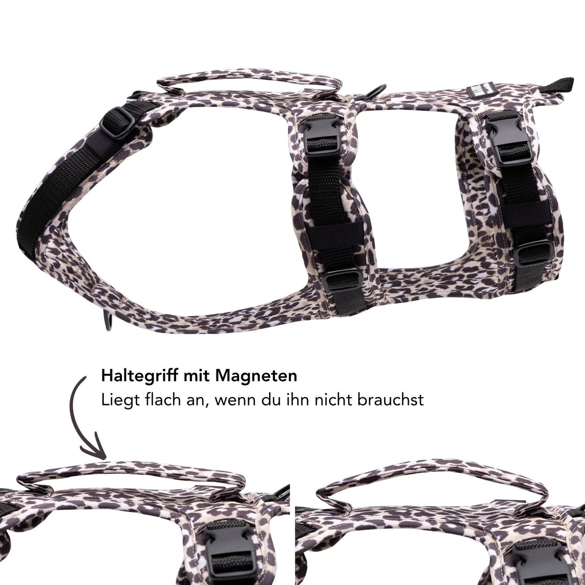Magnetischer Haltegriff am Wau-Safety Sicherheitsgeschirr Leo Dark für mehr Kontrolle