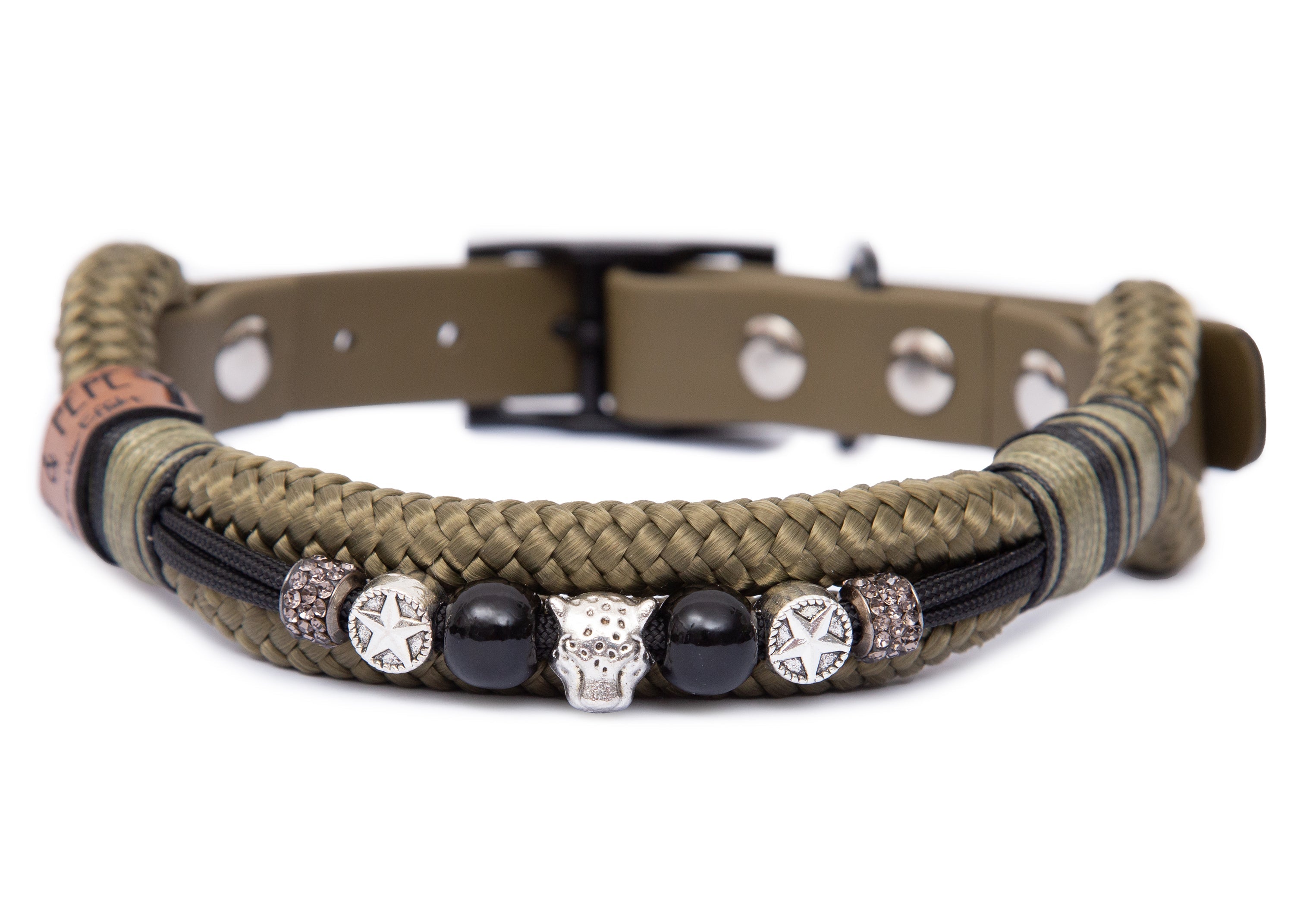 Tauhalsband für Hunde mit Perlen, Modell  Lothar, grünes Tau mit Perlen, für große und kleine Hunde  