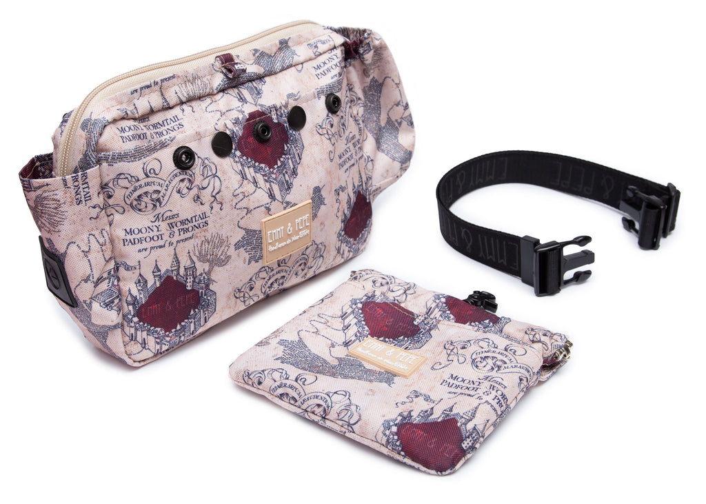 Wau-Pack große Gassitasche, Modell  Karte der E&P, hell mit Muster, Gurtlänge  S (60-85cm),M (80-110cm),L (100-145cm) - bei jedem Spaziergang alles dabei