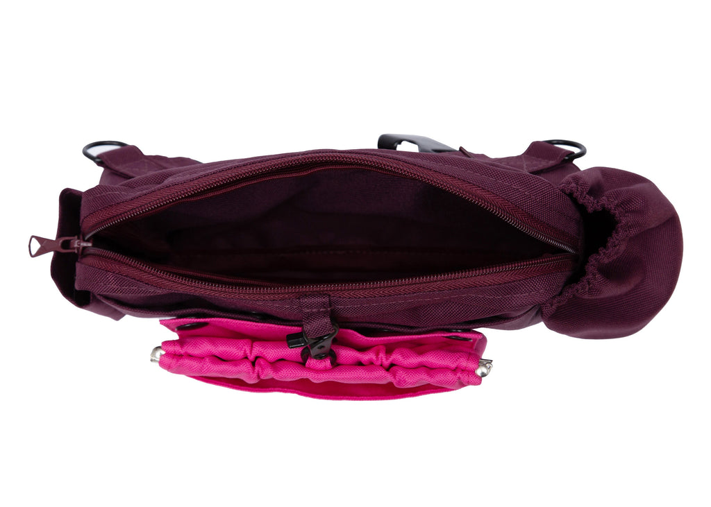 Wau-Pack große Gassitasche, Modell  Pink Berry, Gurtlängen S (60-85cm),M (80-110cm),L (100-145cm) - bei jedem Spaziergang alles dabei, großes Innenfach