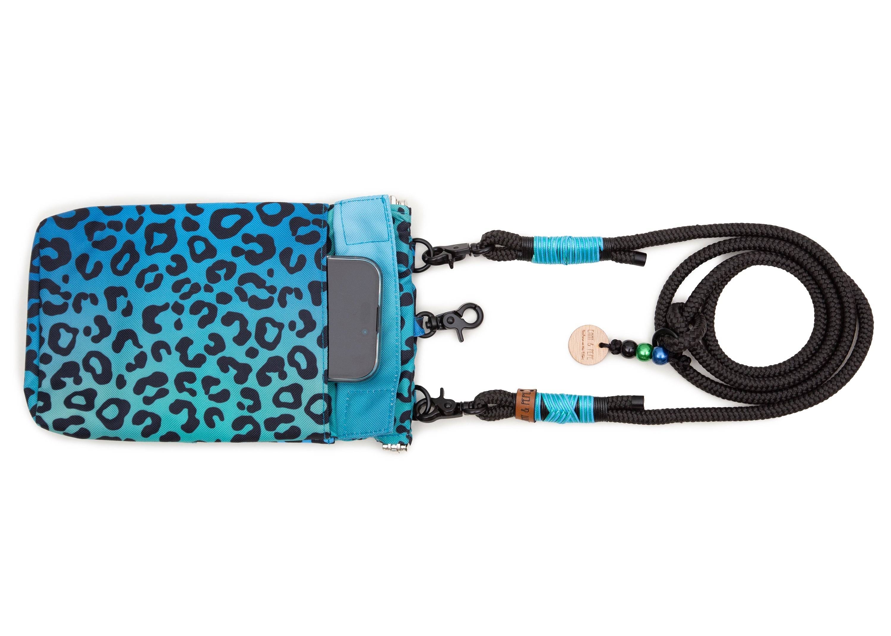 Wau-to-go Gassitasche, Modell  Leo Aqua, blau mit Leomustermit praktischem Umhängegurt und vielen Fächern