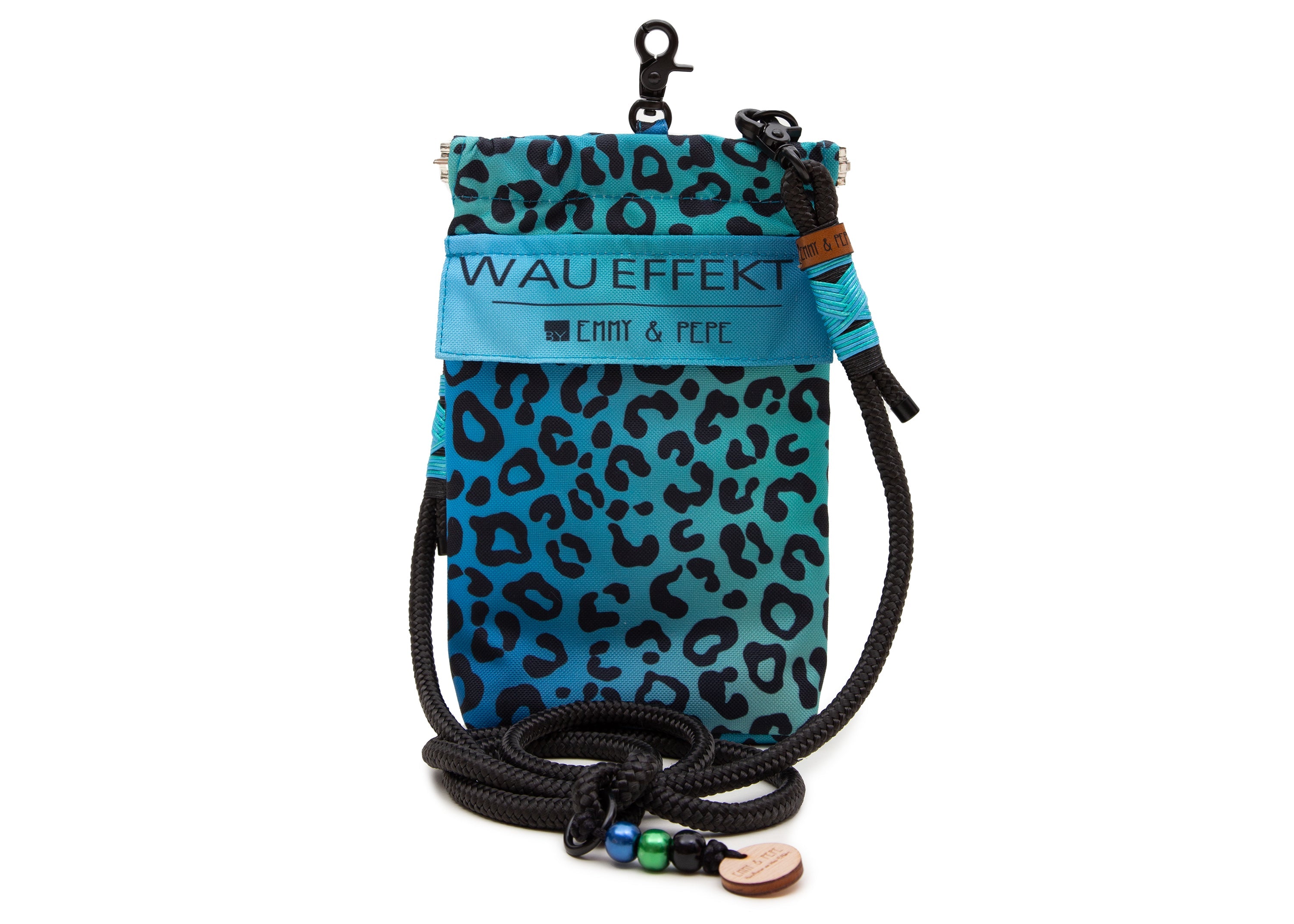 Wau-to-go Gassitasche, Modell  Leo Aqua, blau mit Leomustermit praktischem Umhängegurt und vielen Fächern