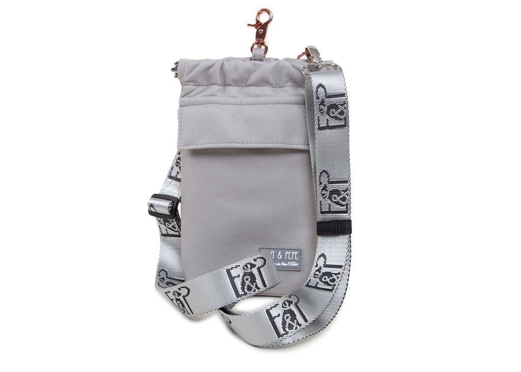 Gassitasche Wau-to-go Wildleder Silber mit Schultergurt und mehreren praktischen Fächern